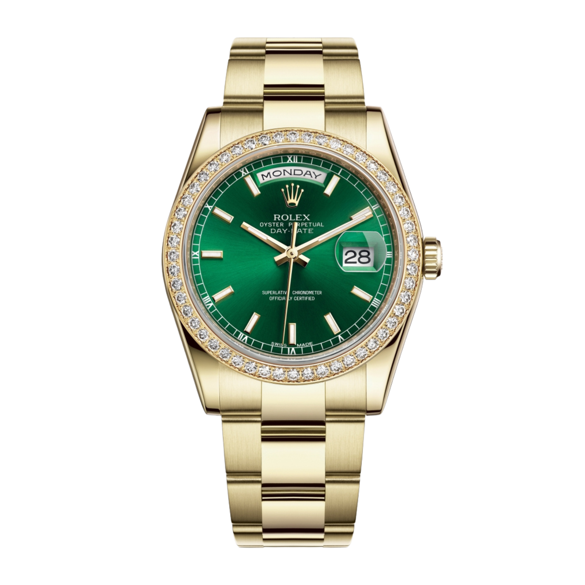 品良く着こなすため Rose 36 Day-Date Rolex Gold 128235-0069 36mm Dial Green 時計
