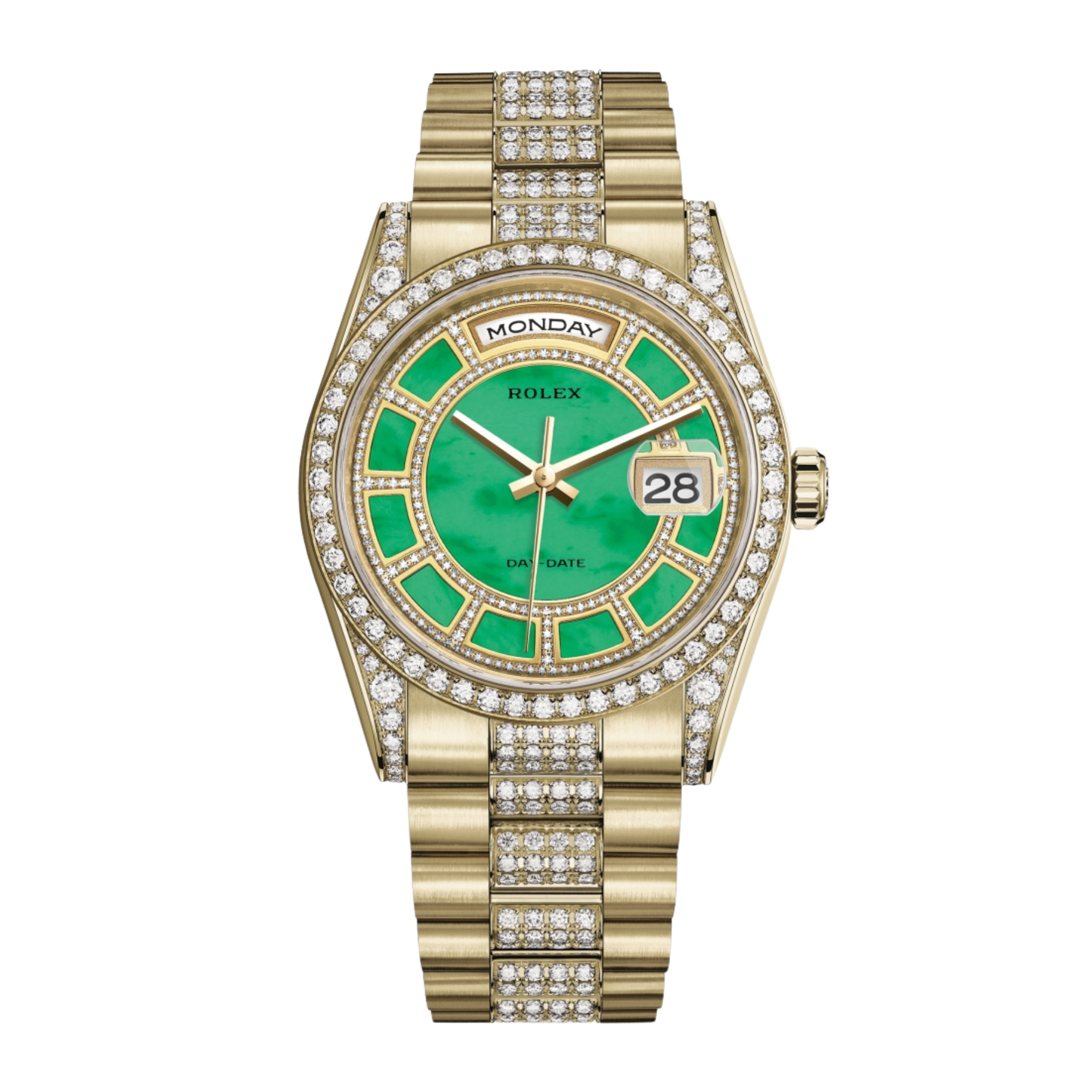 【ギフト】 & Diamond Day-Date Rolex Yellow Dial Malachite Green Gold ロッド