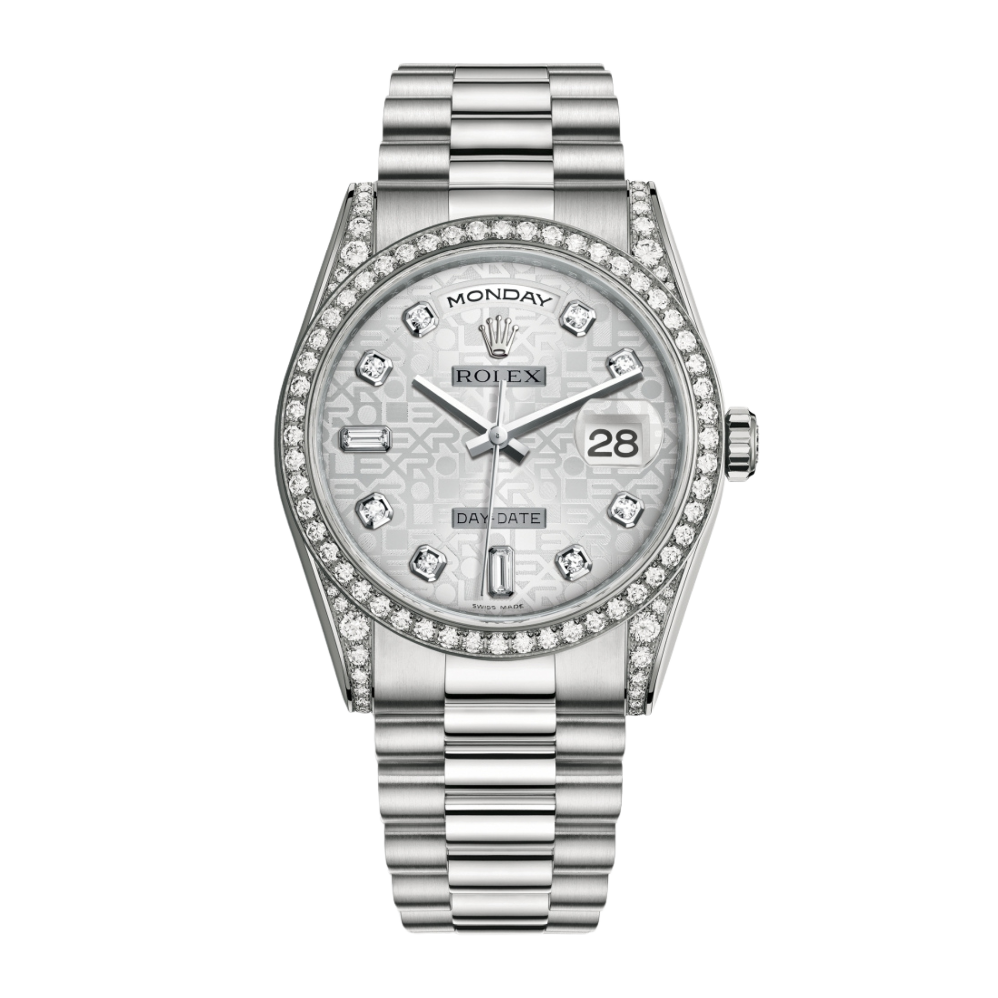 【50％OFF】 36 Day-Date Rolex White 118389 36mm Dial Silver Diamond Gold 時計