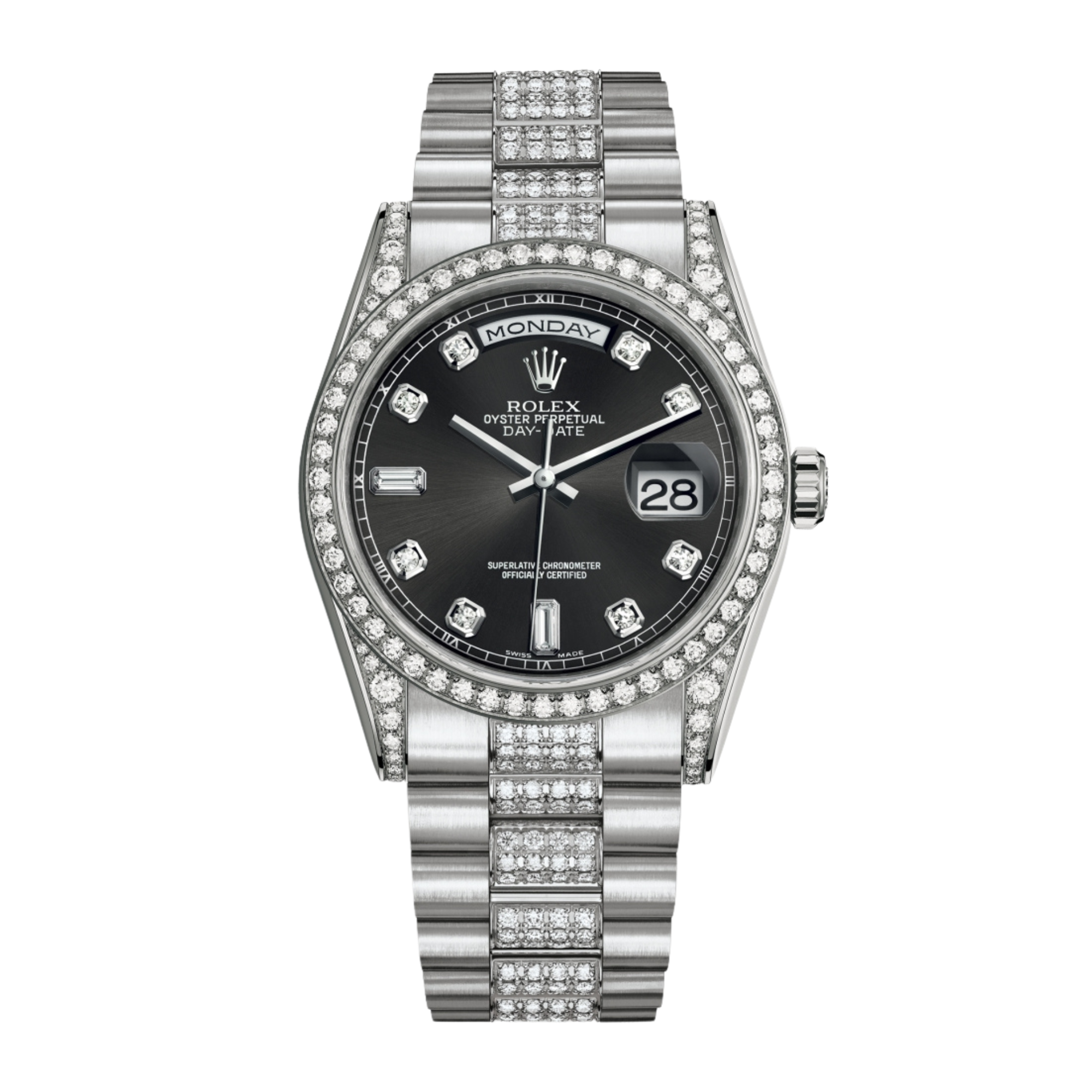 Rolex Day-Date 36 White Gold Diamond Black Dial 36mm 118389