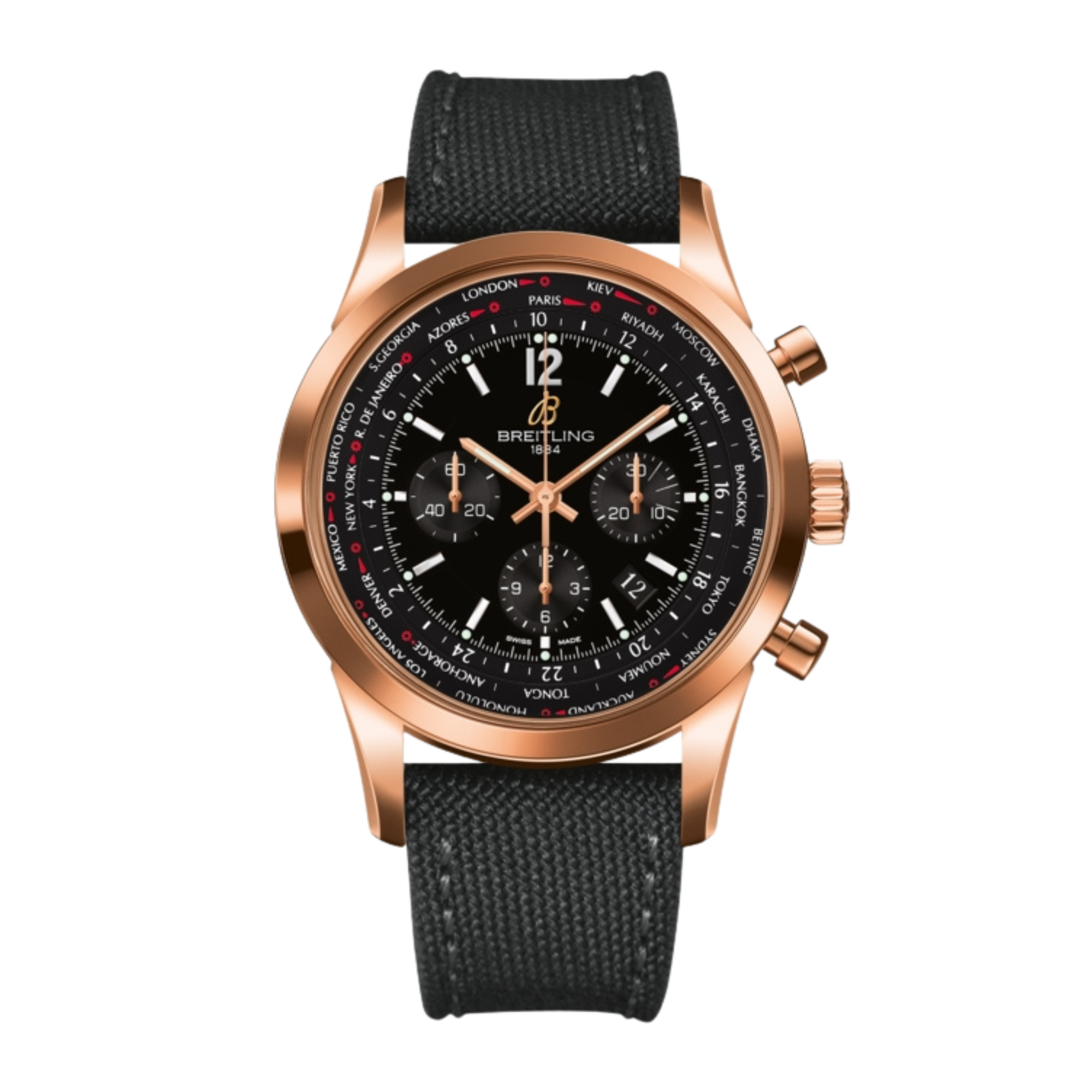 Transocean Chronograph Unitime Pilot Rose Gold Black Dial 46mm Product Image