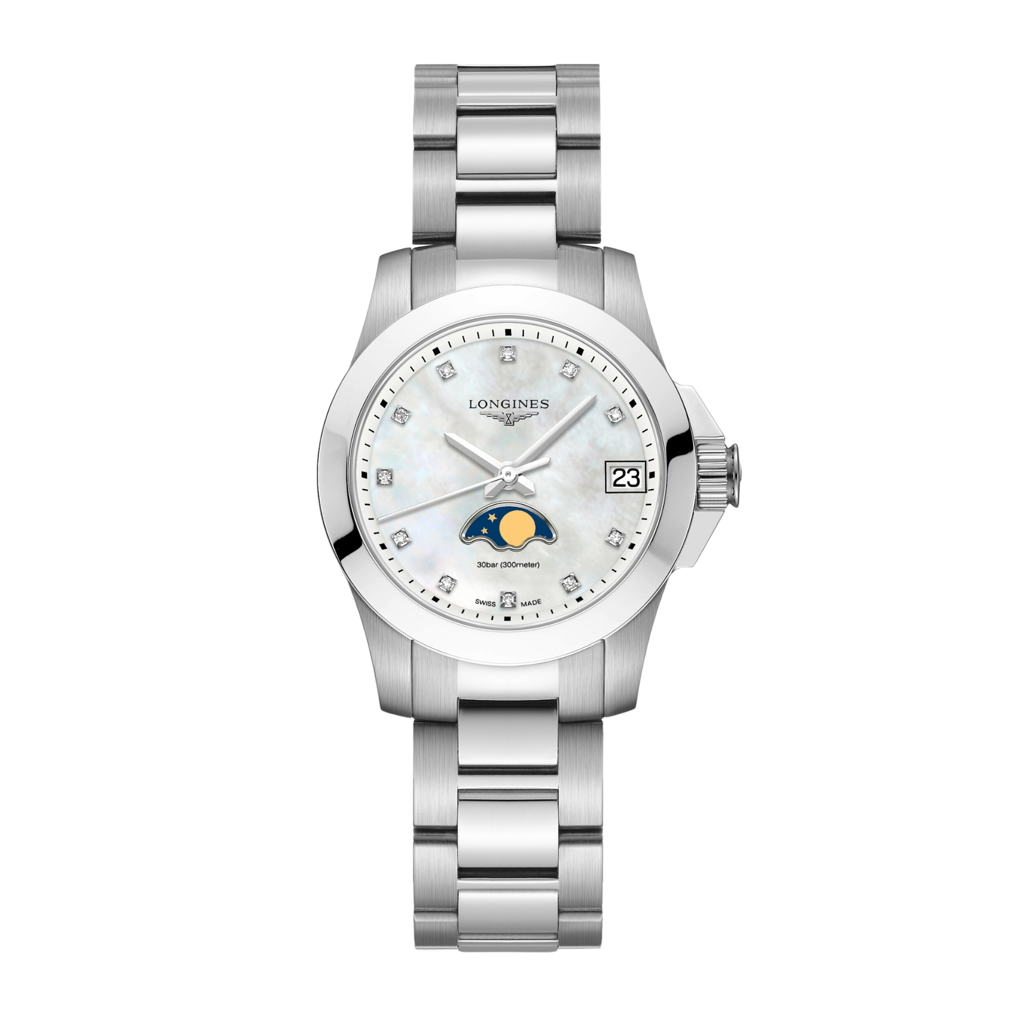 Conquest Moonphase Steel White Dial 30mm Product Image