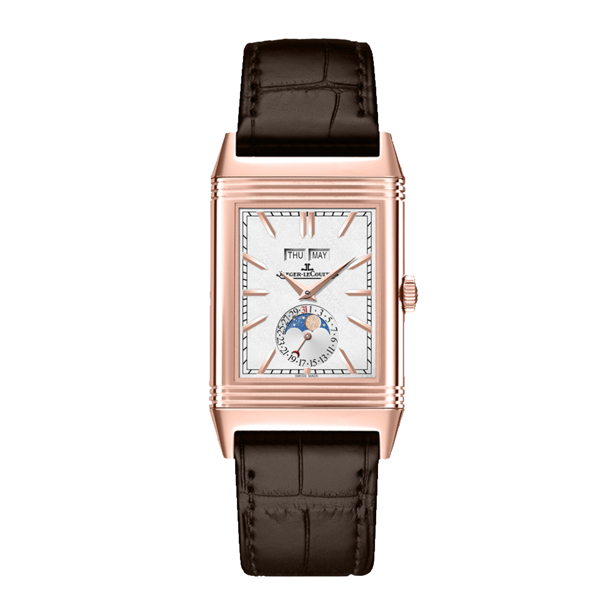 Reverso Tribute Calendar Rose Gold Silver Dial 30mm Product Image