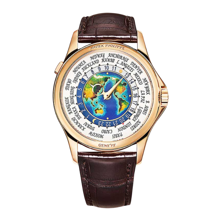 World Time Rose Gold Cloisonne Enamel USA Asia Map 39mm Product Image 1