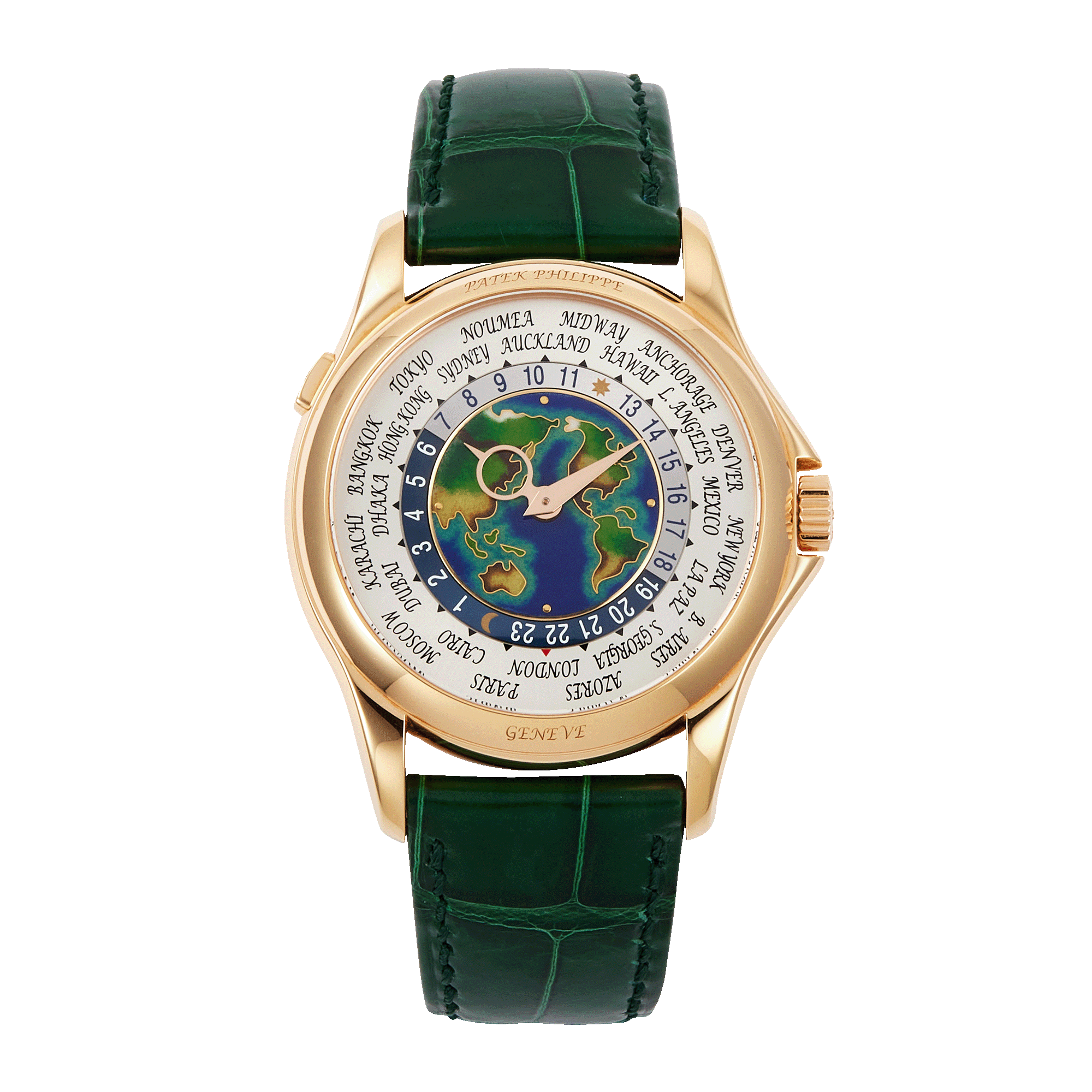 World Time Rose Gold Cloisonne Enamel USA Asia Map 39mm Product Image 1