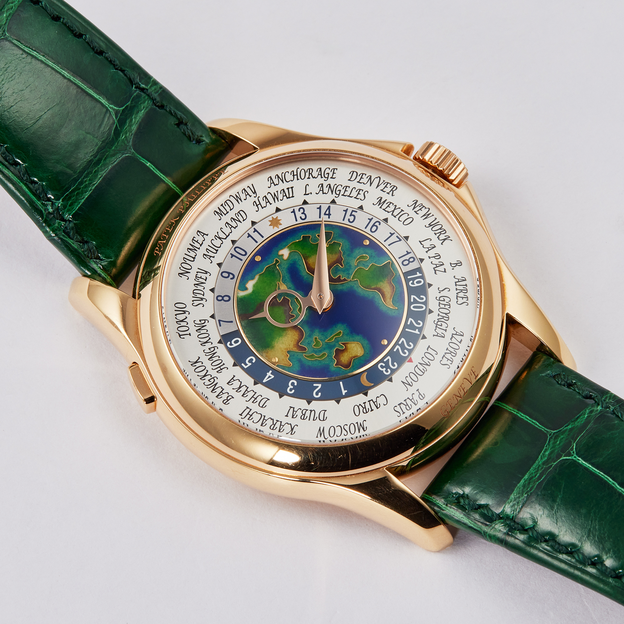 World Time Rose Gold Cloisonne Enamel USA Asia Map 39mm Product Image 2