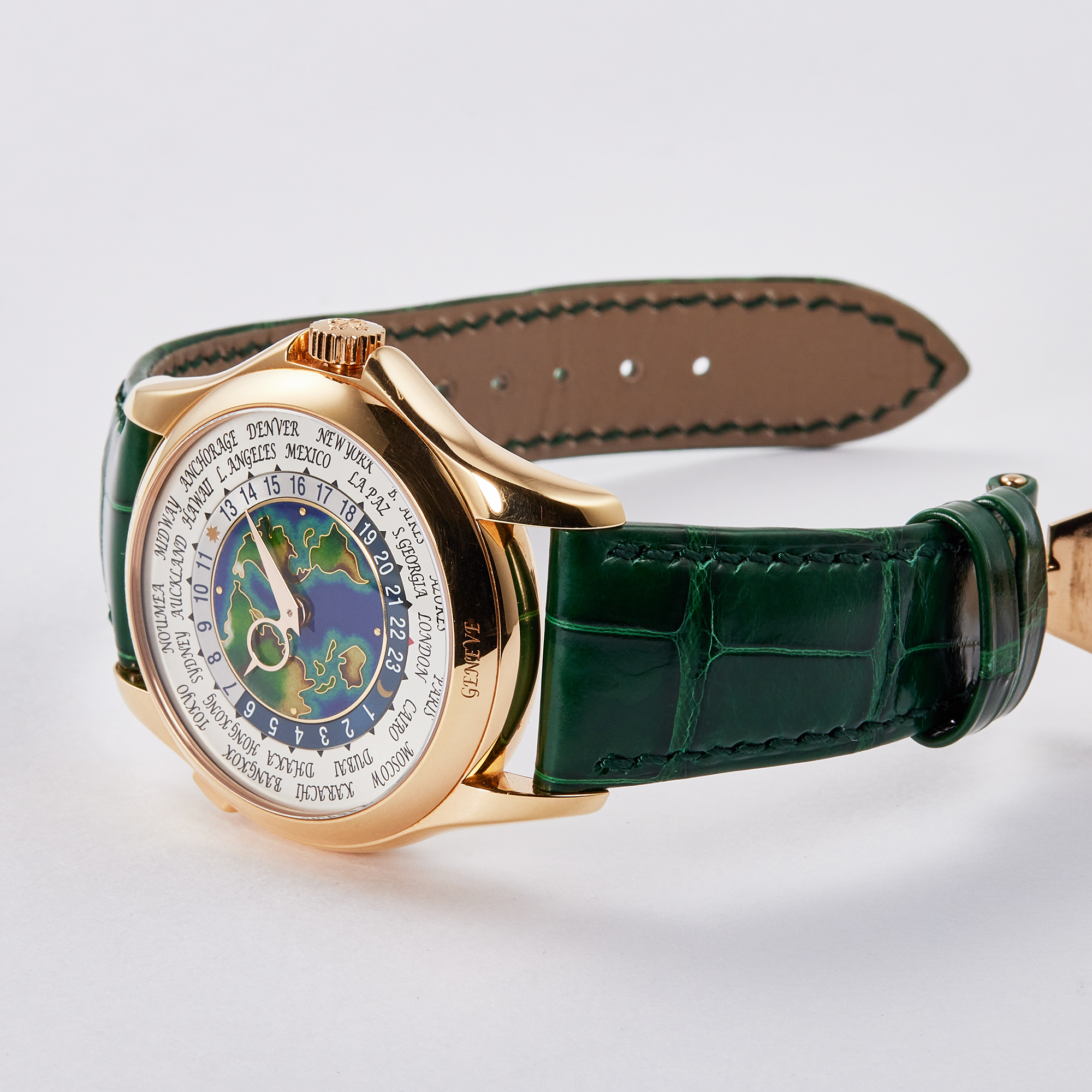 World Time Rose Gold Cloisonne Enamel USA Asia Map 39mm Product Image 3