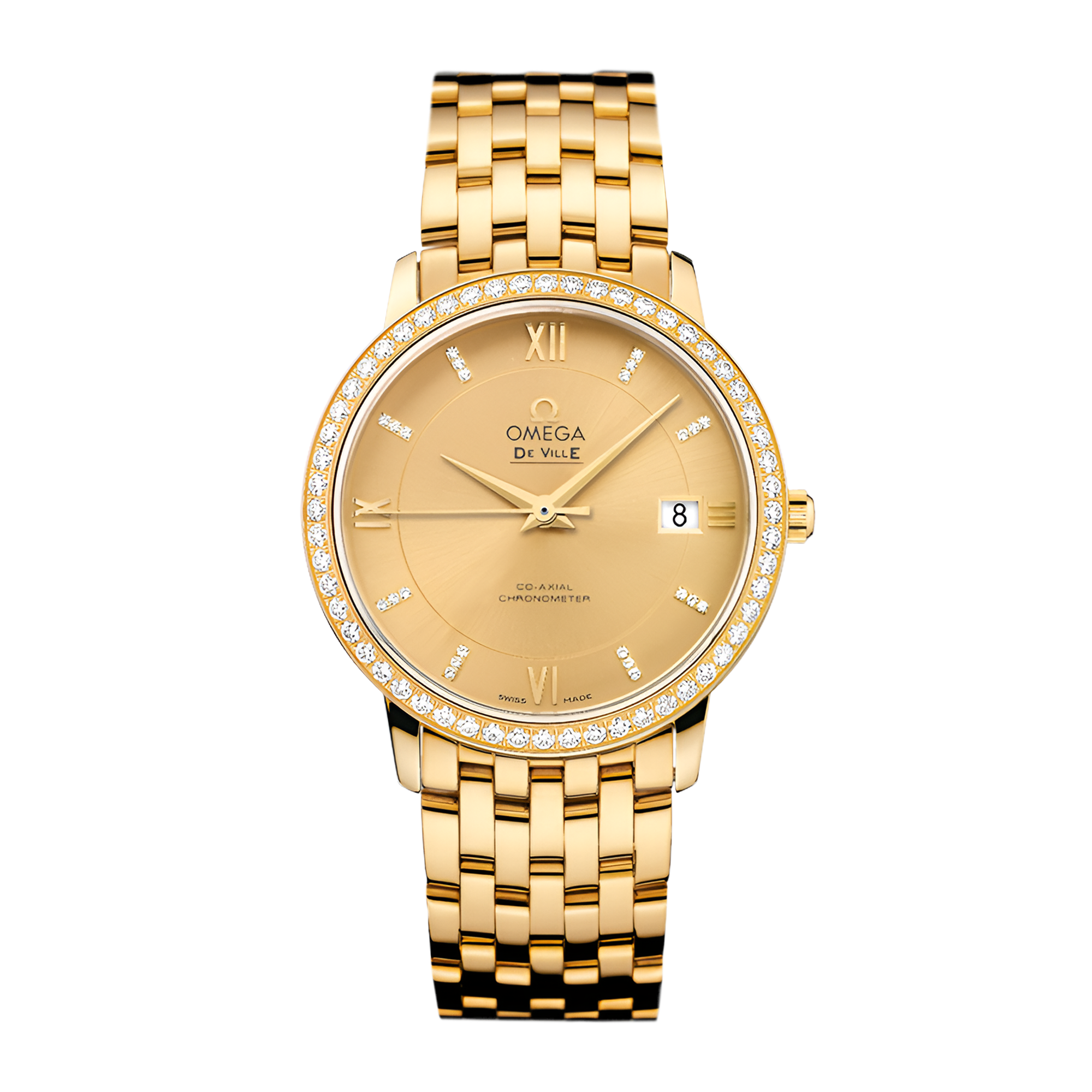 Omega De Ville Prestige Yellow Gold Diamond Champagne Dial 36mm