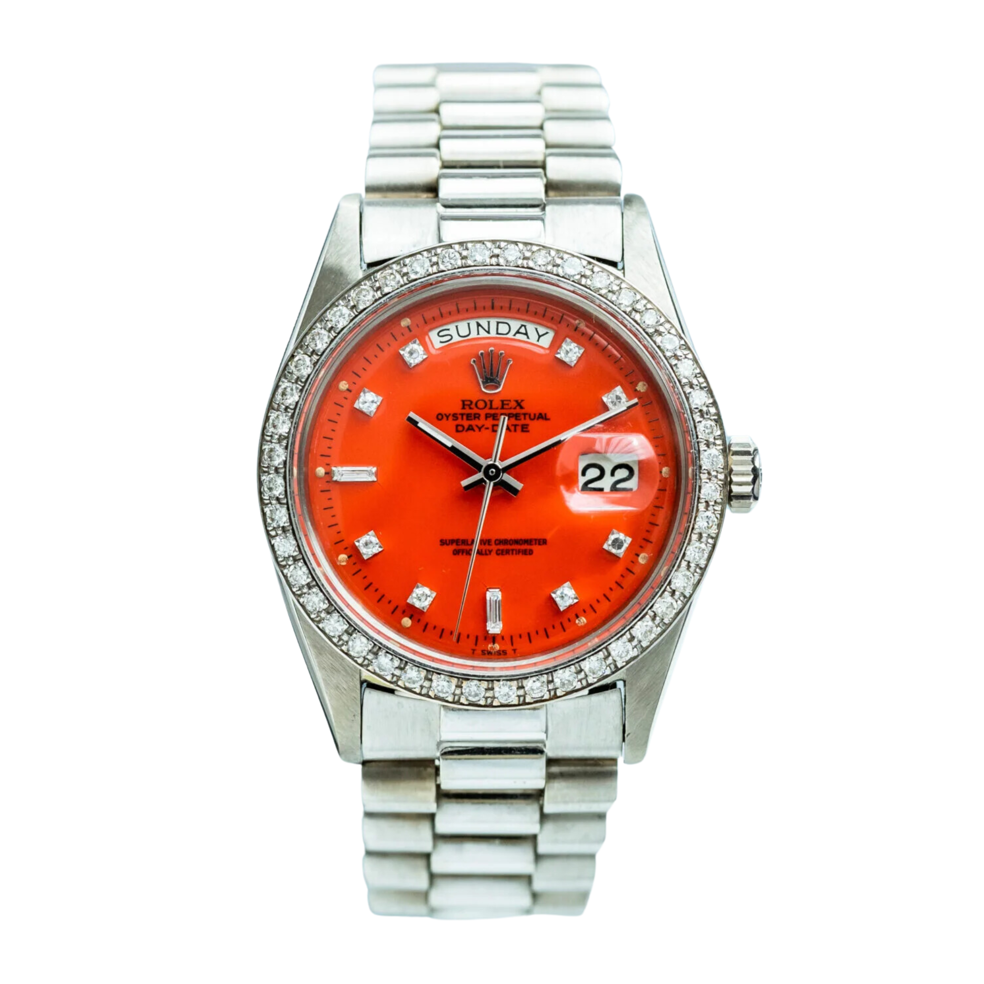 Day-Date Day Date White Gold Diamond Orange Stella Dial 36mm Product Image