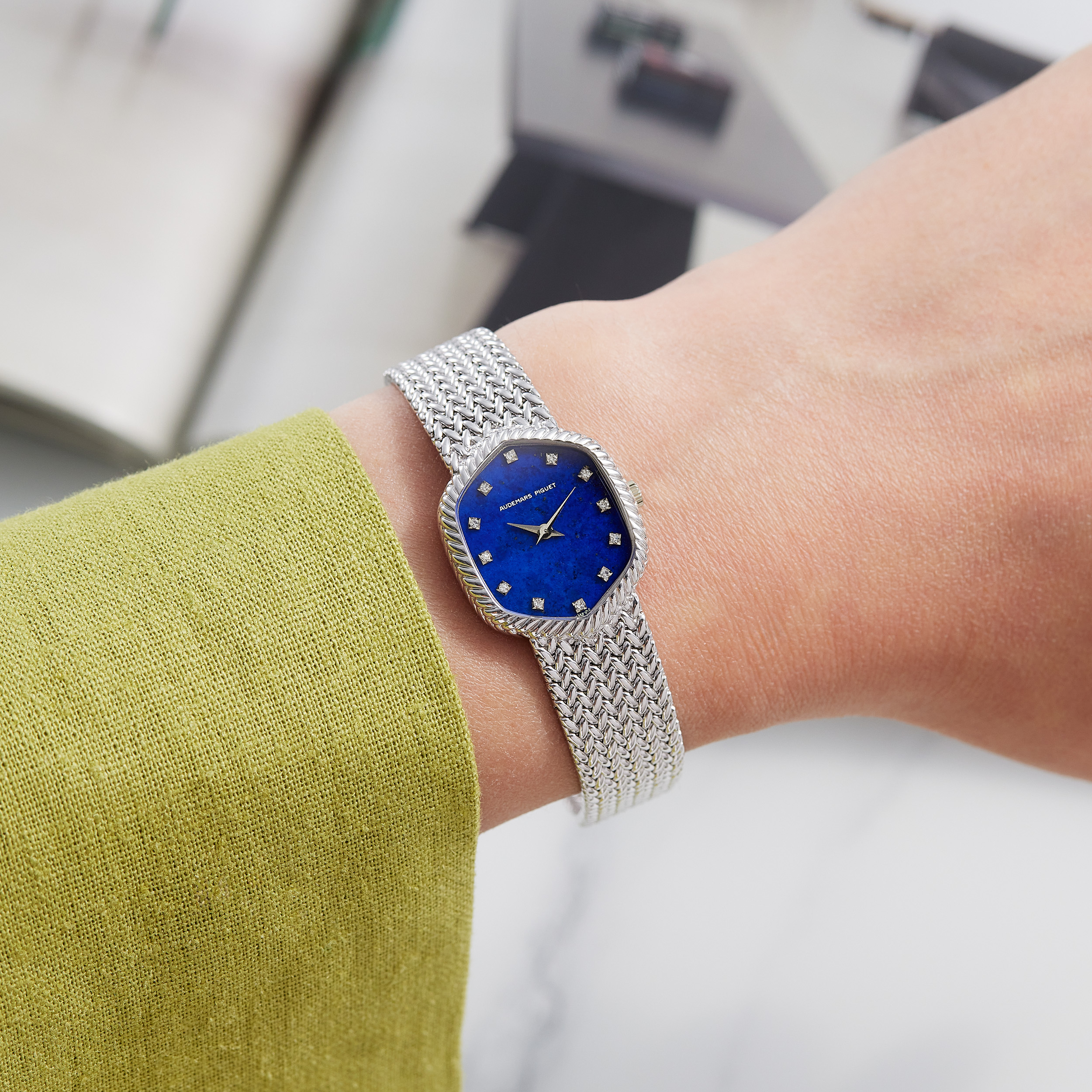 Hexagon White Gold Diamond Lapis Lazuli Dial Product Image