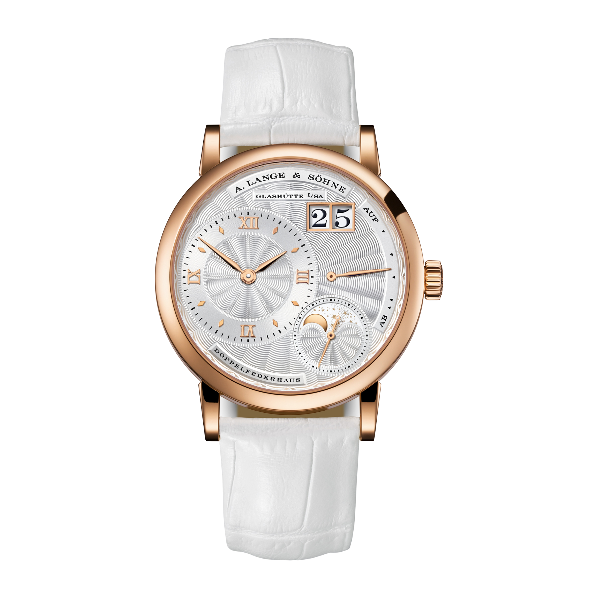 Lange 1 36 MoonpHAse Rose Gold Silver Dial Product Image