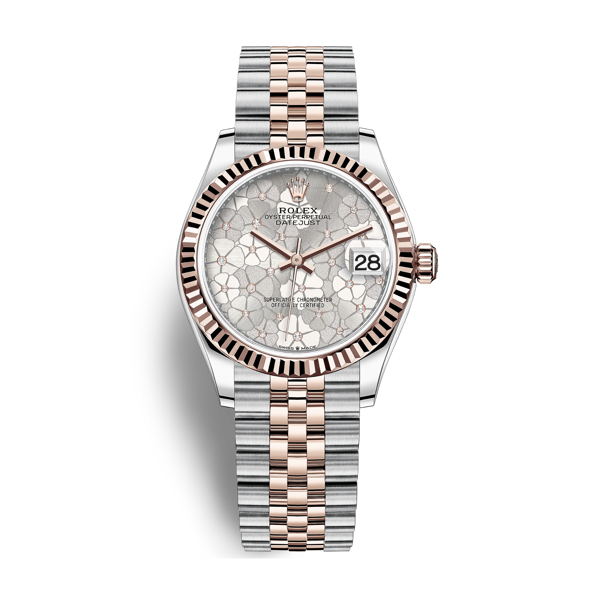 Datejust Rose Gold & Steel Jubilee Silver Floral Dial 31mm Product Image