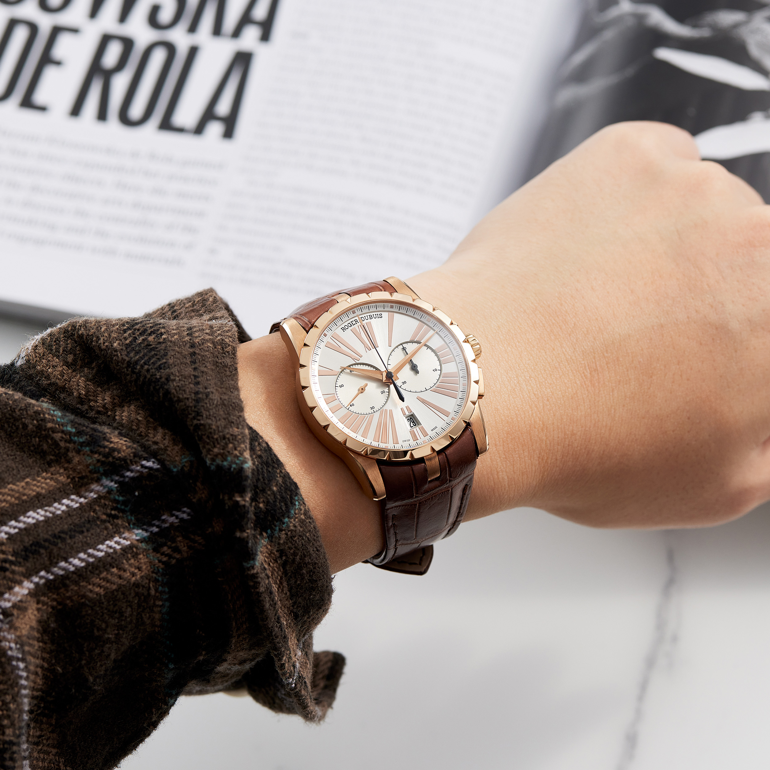 Excalibur Chronograph Rose Gold Silver Dial 42mm Product Image