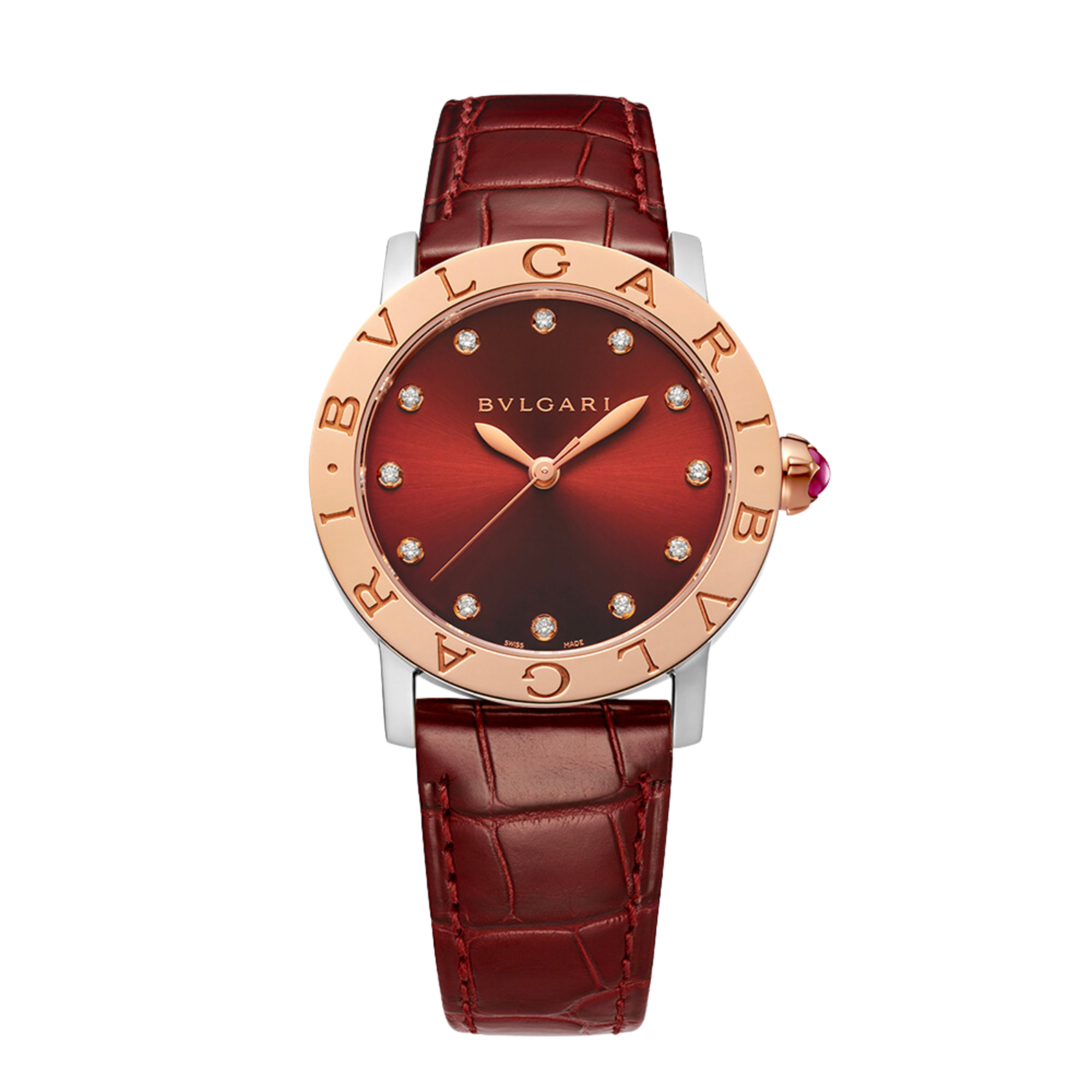 Bulgari Rose Gold & Steel Red Dial 33mm Product Image 1