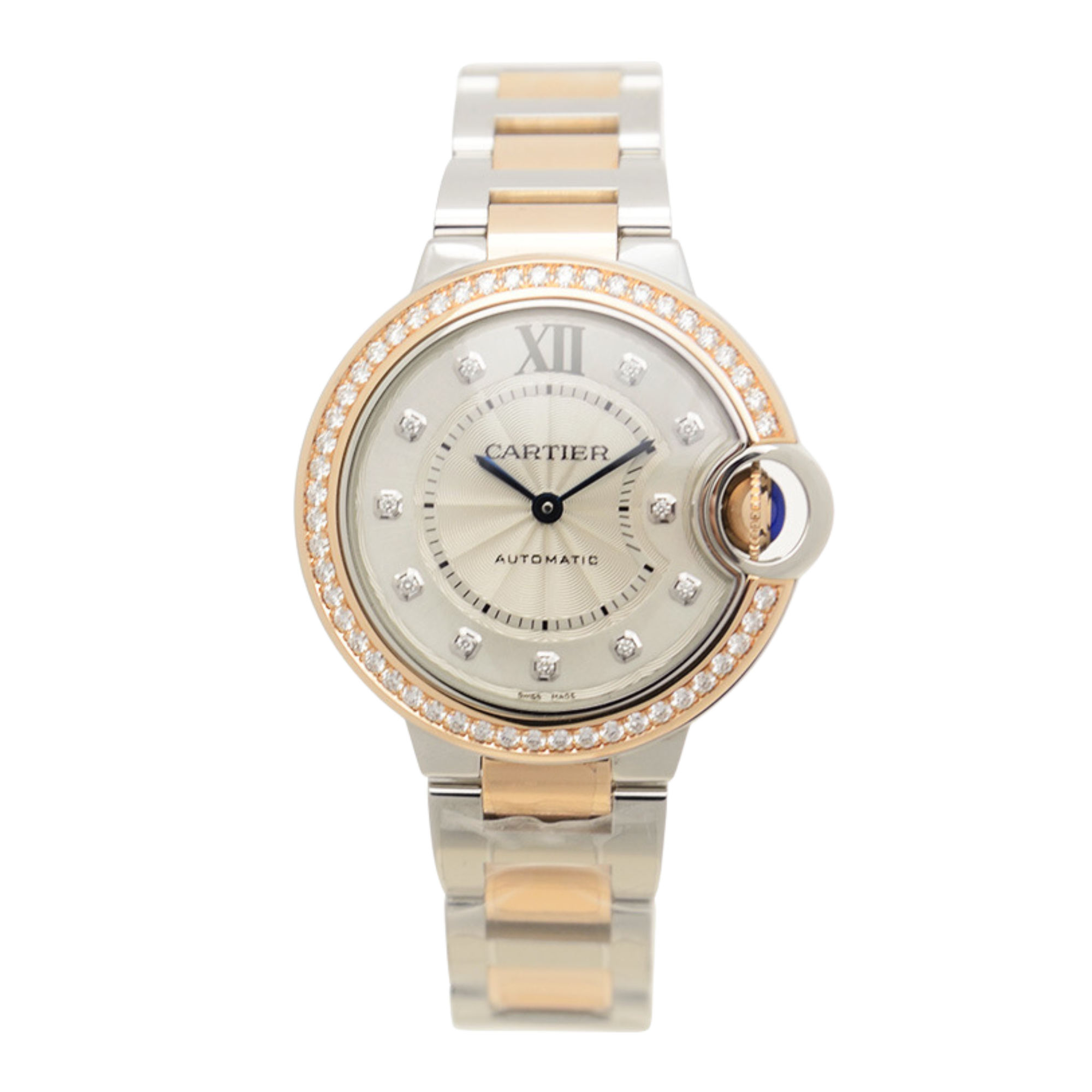 Ballon Bleu de Cartier Rose Gold & Steel Diamond Silver Dial 33mm Product Image