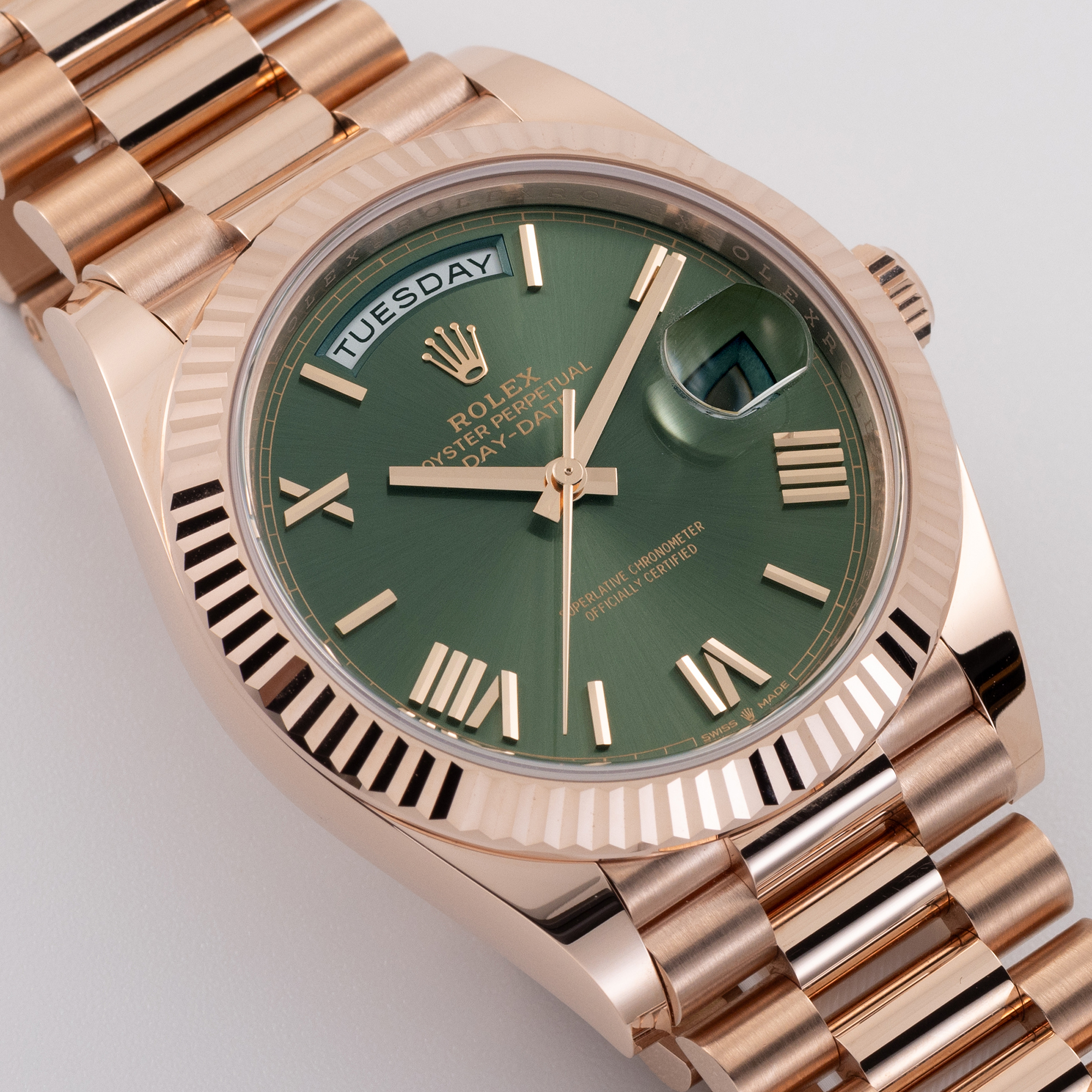 Day-Date Rose Gold Green Olive Dial 40mm Product Image 1