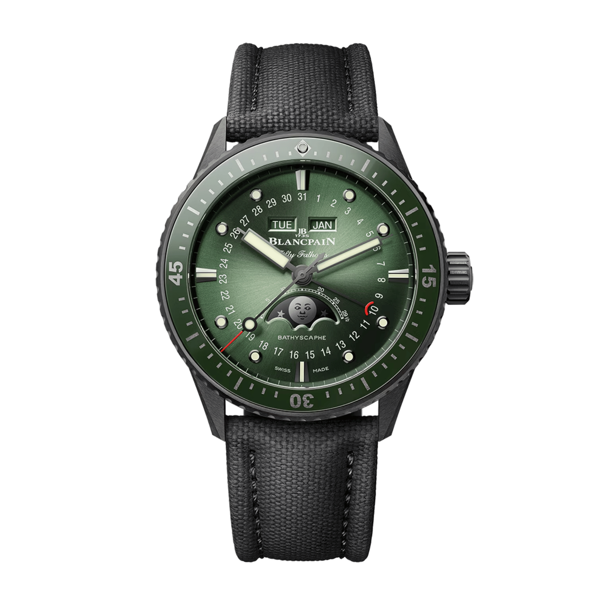 Fifty Fathoms Bathyscaphe Quantième Complet Phases de Lune Ceramic Green Dial 43mm Product Image