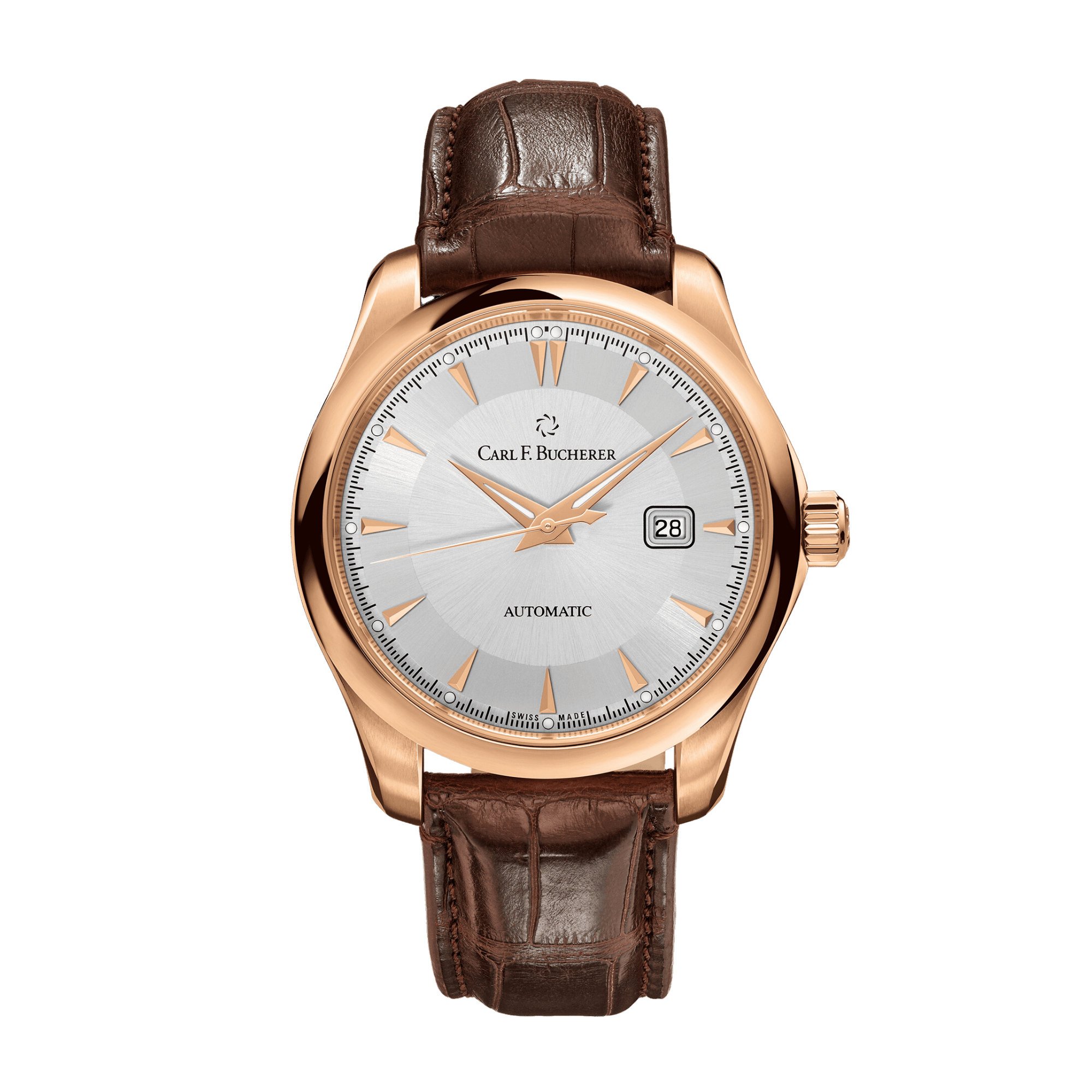 Manero AutoDate Rose Gold Silver Dial 42mm Product Image