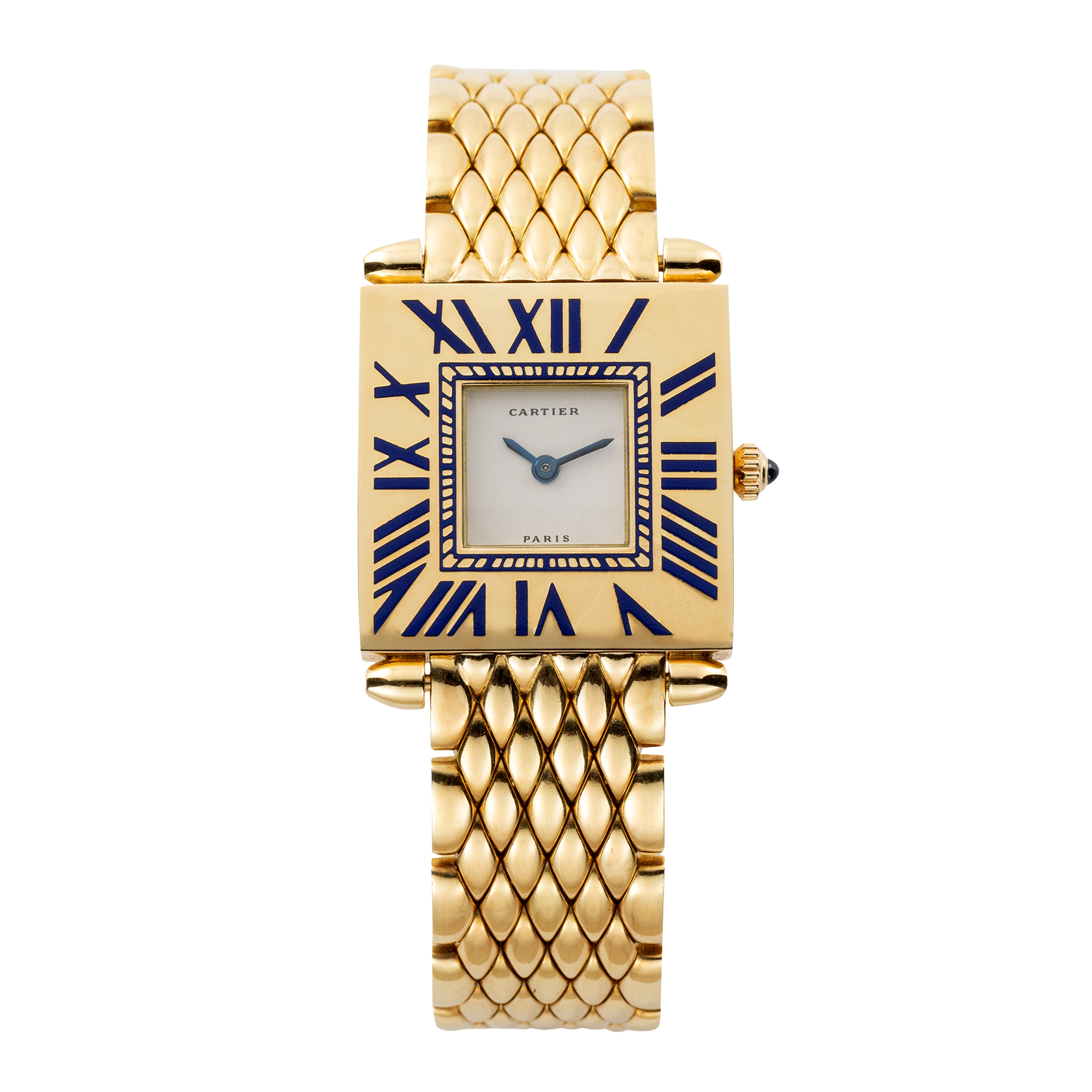 Vintage Obus Yellow Gold Ivory & Blue Champlevé Enamel Dial 25mm Product Image