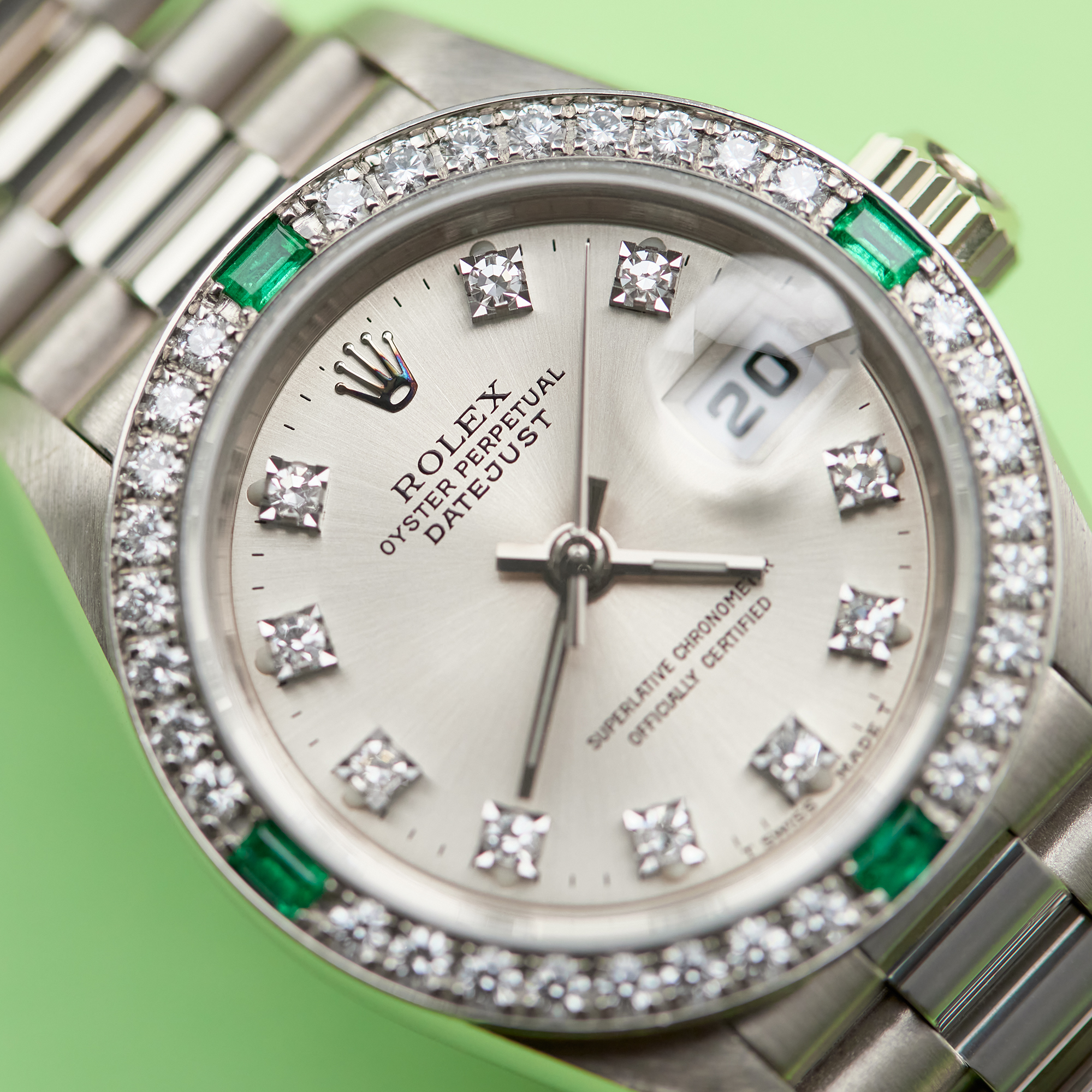 Vintage Lady Datejust White Gold Diamond & Emerald Silver Dial 26mm Product Image