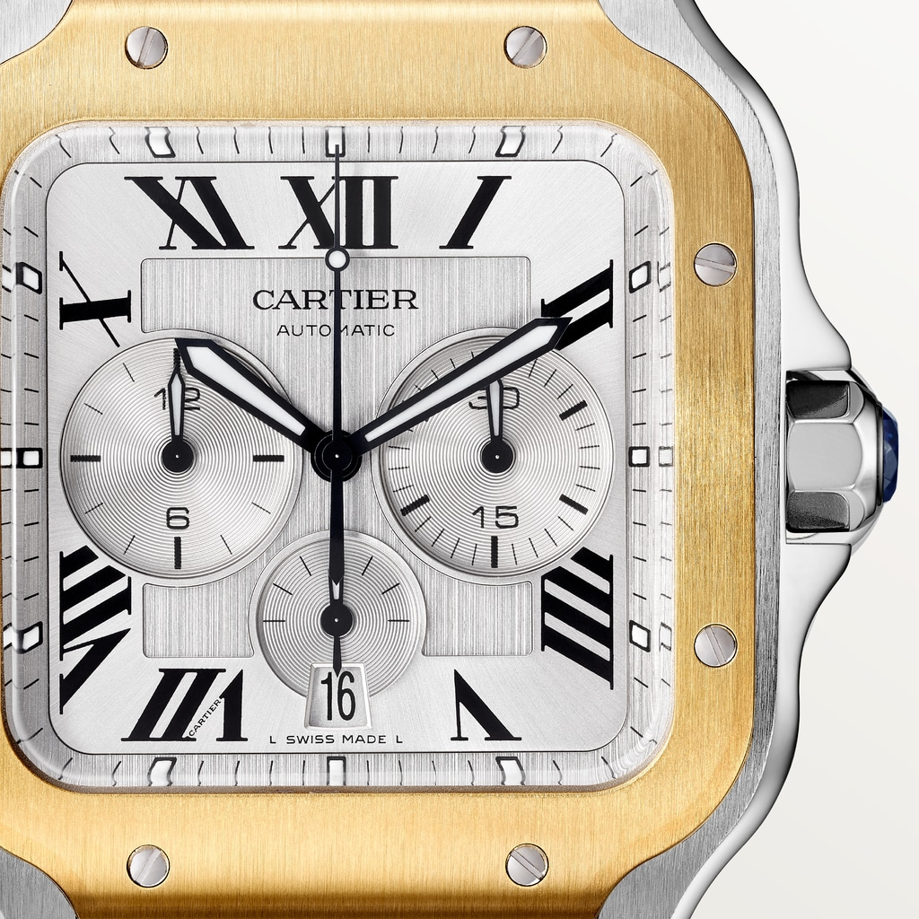 Santos de Cartier Chronograph Yellow Gold & Steel Silver Dial 44mm Product Image 1