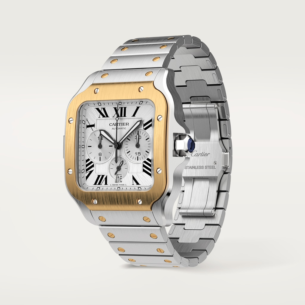 Santos de Cartier Chronograph Yellow Gold & Steel Silver Dial 44mm Product Image 2