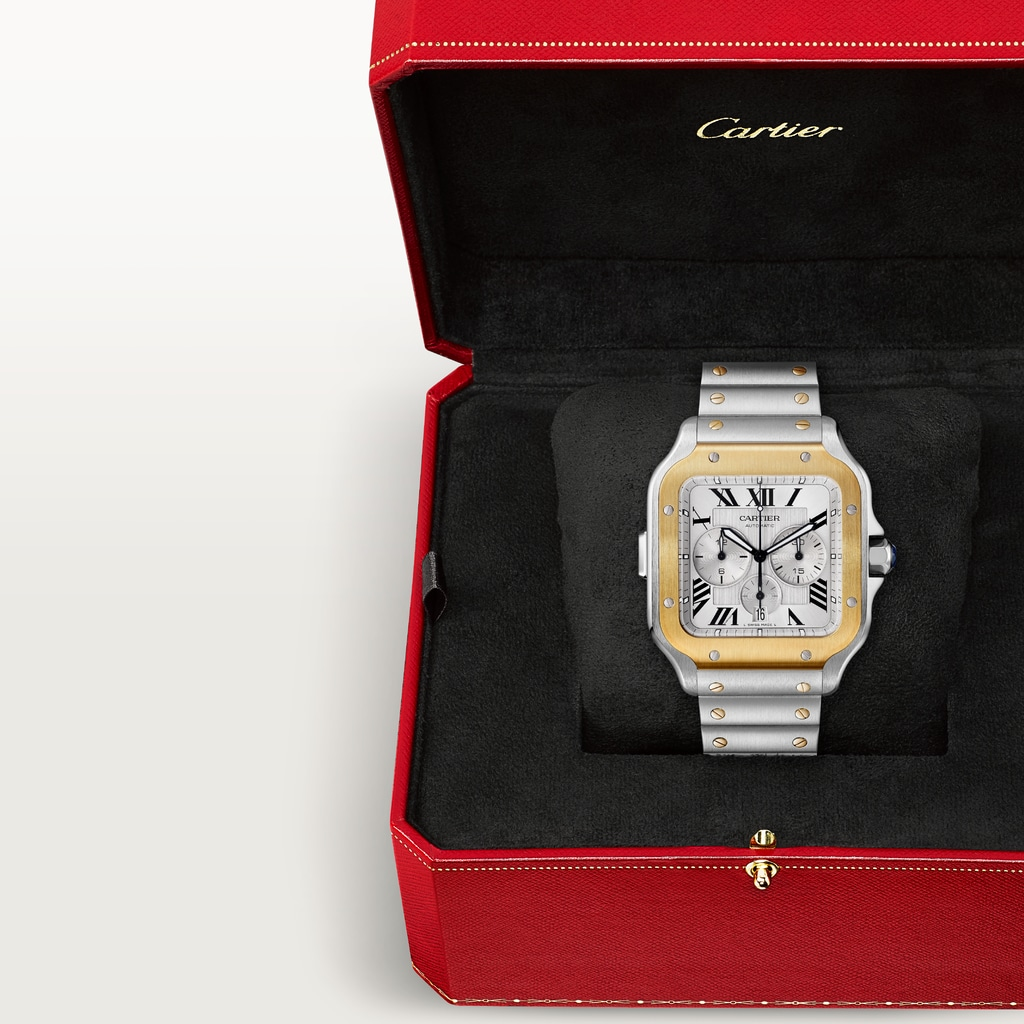 Santos de Cartier Chronograph Yellow Gold & Steel Silver Dial 44mm Product Image 7