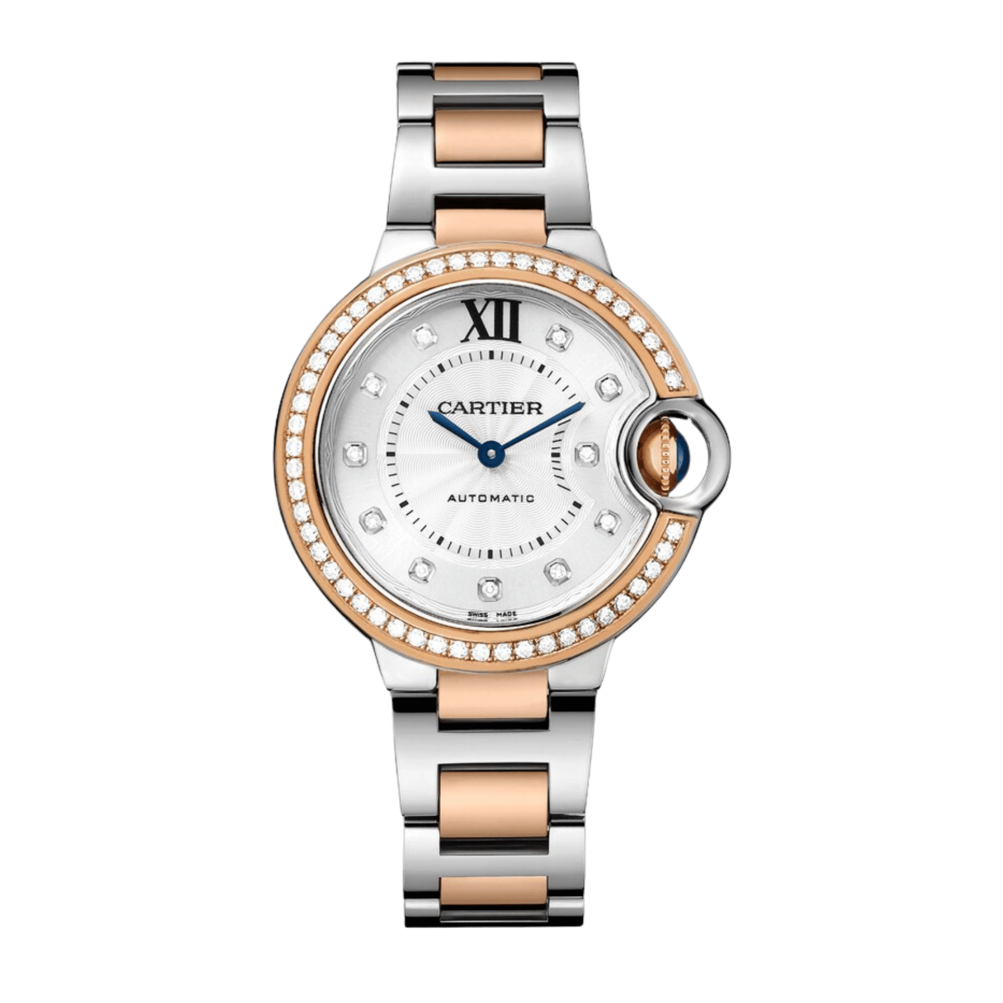 Ballon Bleu de Cartier 33 Rose Gold & Stainless Steel Diamond Silver Dial Product Image