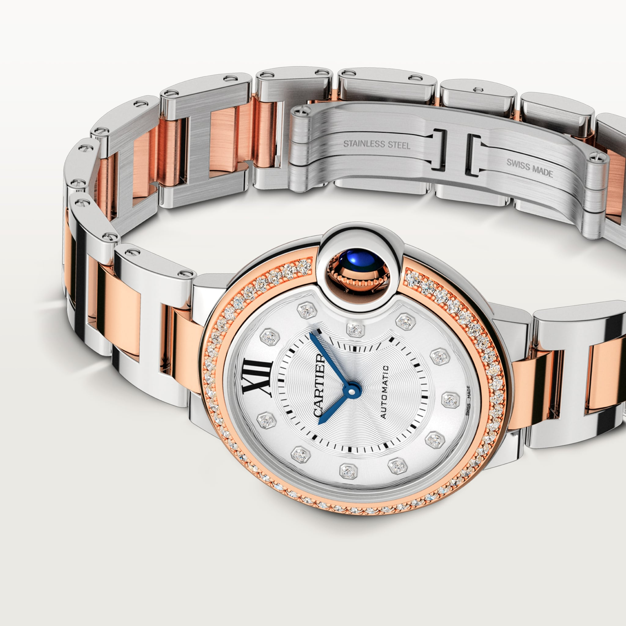 Ballon Bleu de Cartier Rose Gold & Steel Diamond Silver Dial 33mm Product Image 2