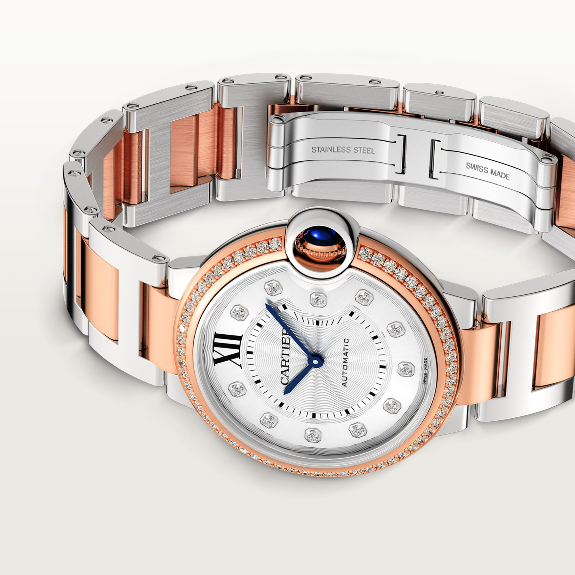 Ballon Bleu de Cartier Rose Gold & Steel Diamond Silver Dial 36mm Product Image 2