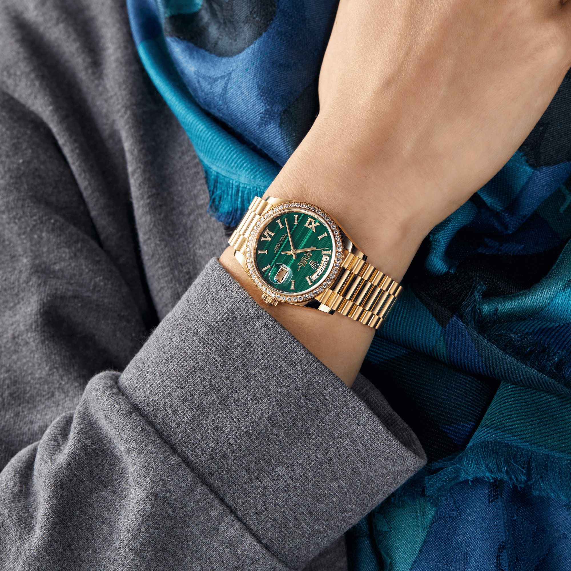 Day-Date Diamond & Yellow Gold Green Malachite Dial 36mm Product Image