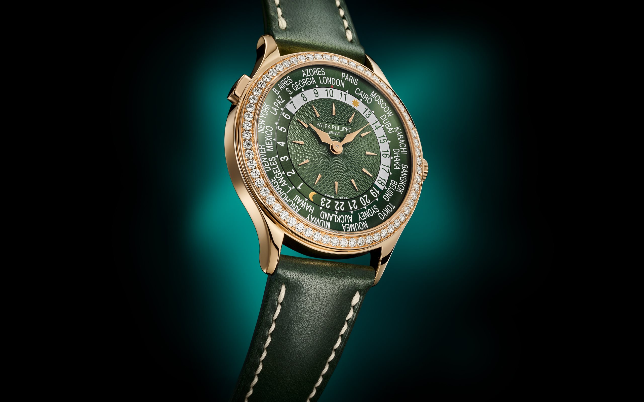Complications World Time Rose Gold Diamond Green Dial 36mm Product Image 1