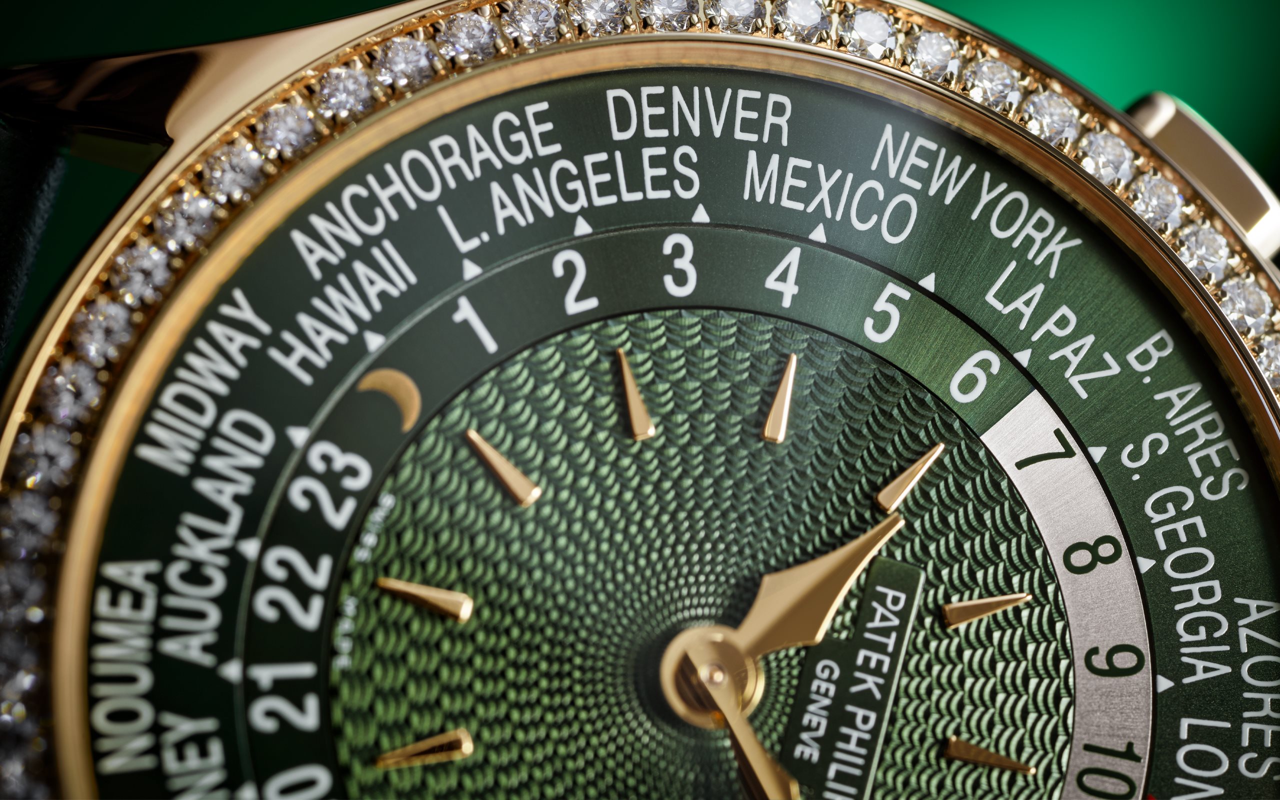 Complications World Time Rose Gold Diamond Green Dial 36mm Product Image 2