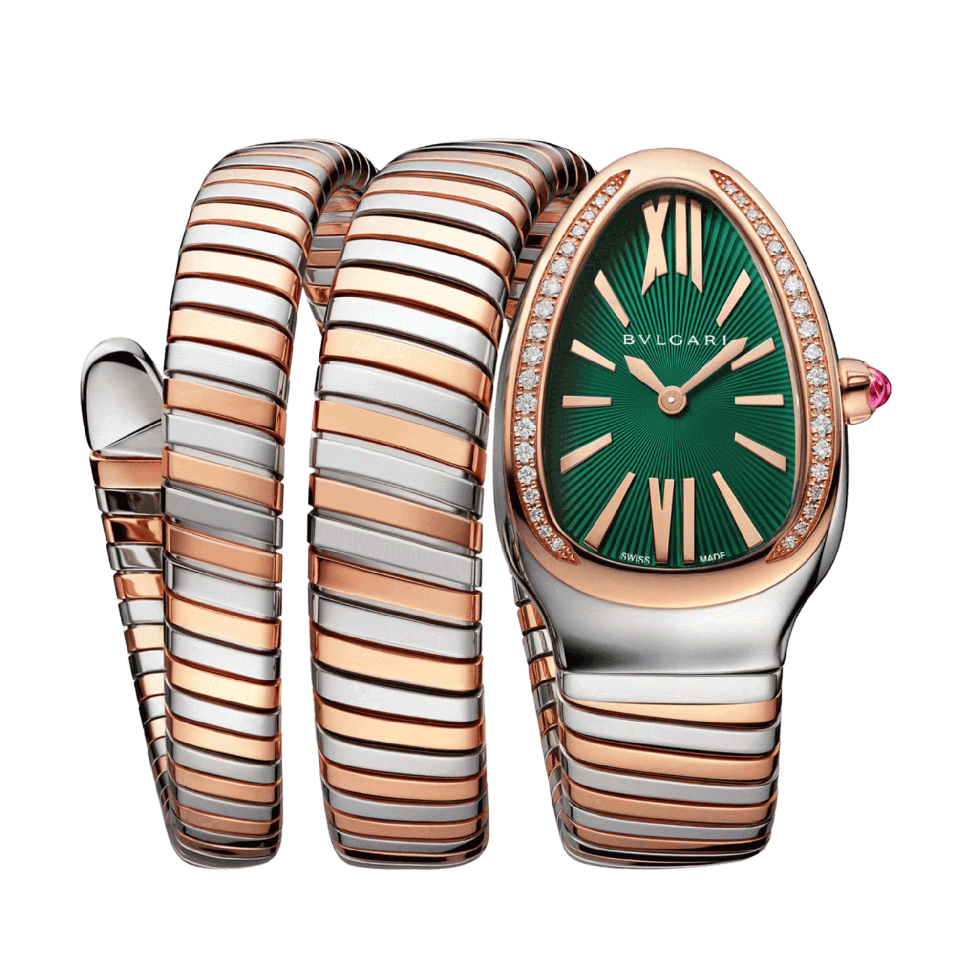 Serpenti Tubogas Rose Gold & Steel Diamond Green Dial 35mm Product Image