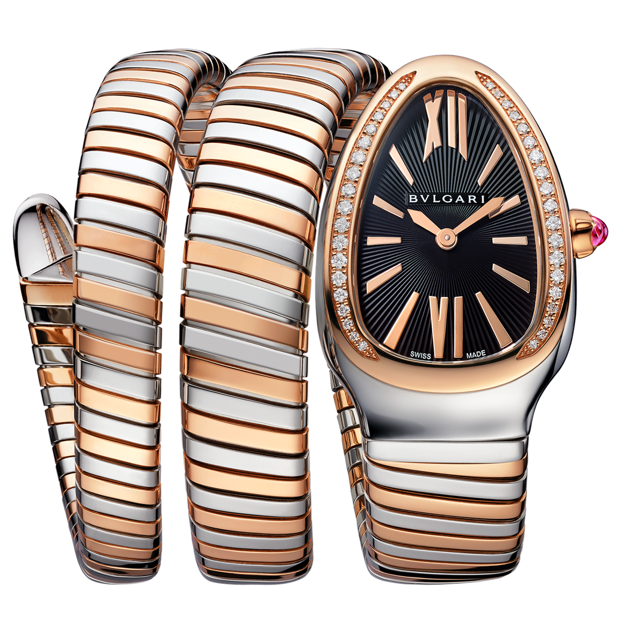 Serpenti Tubogas Double Tour Rose Gold & Steel Diamond Black Dial 35mm Product Image 1