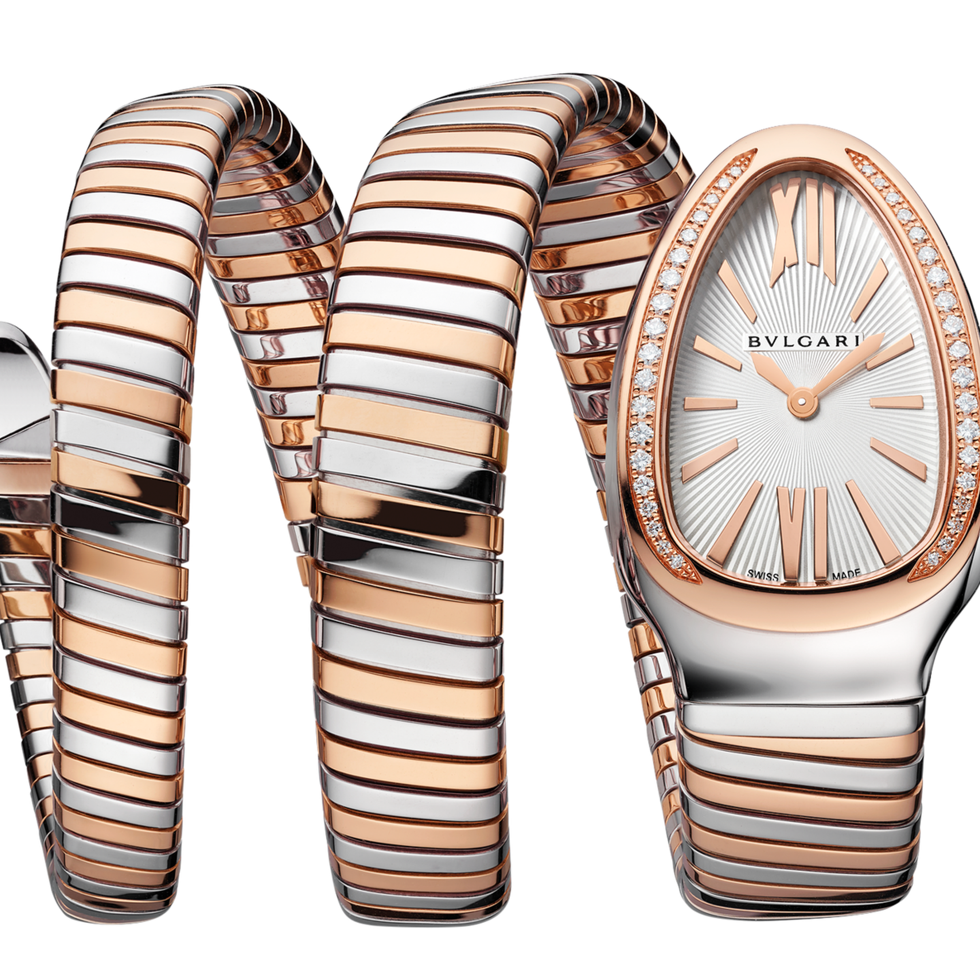Bulgari Serpenti Tubogas Double Tour Rose Gold & Steel Diamond