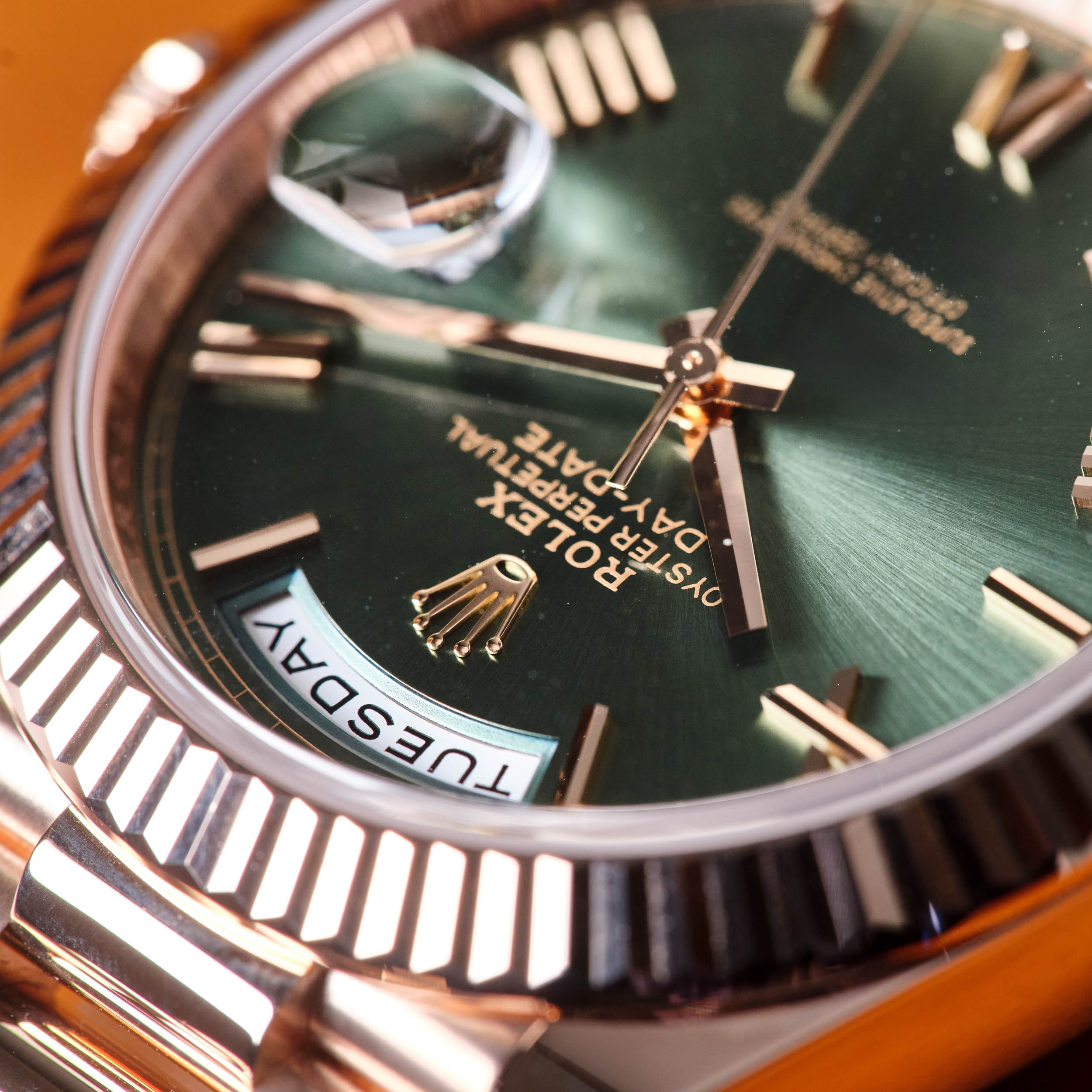 Day-Date Rose Gold Green Olive Dial 40mm Product Image 8