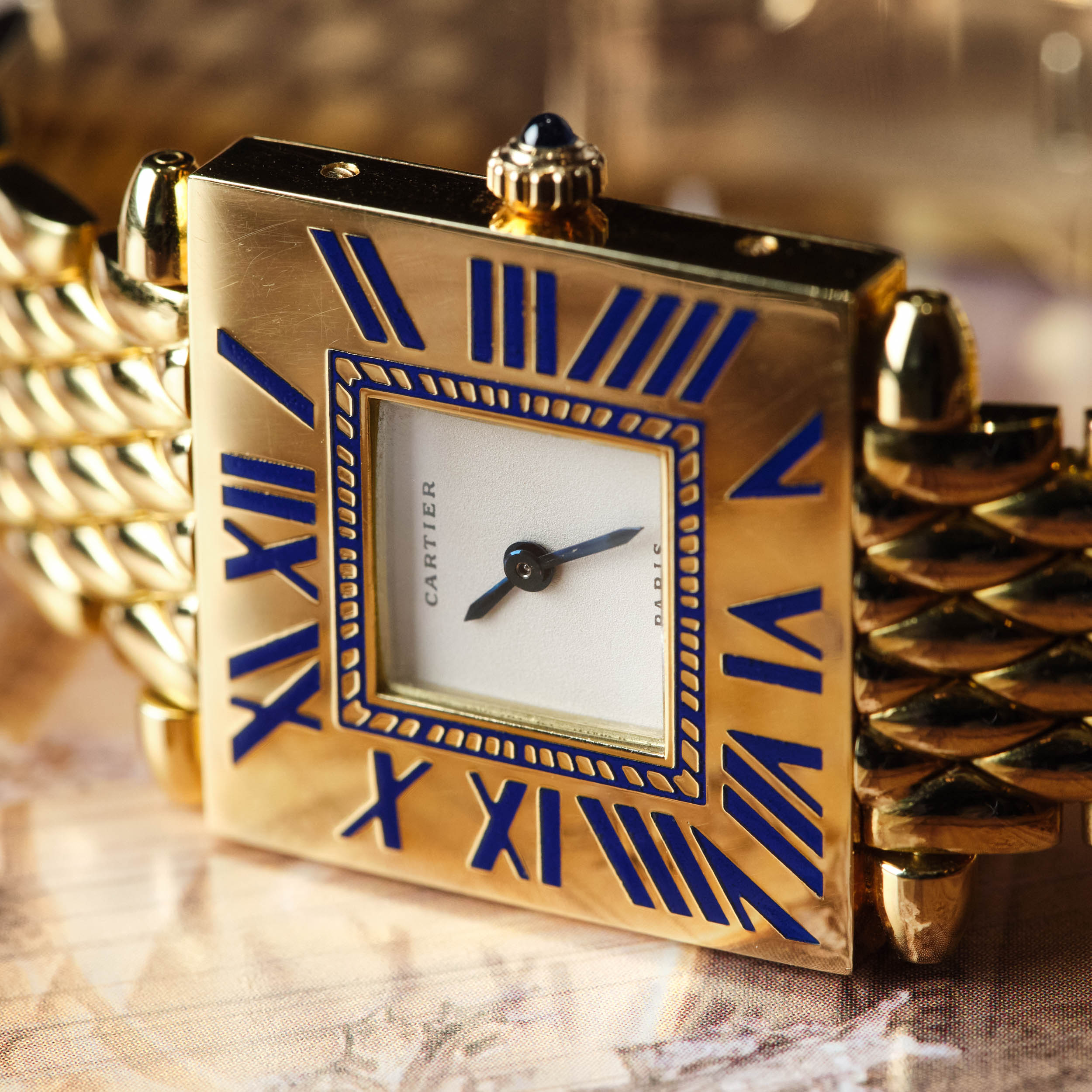 Vintage Obus Yellow Gold Ivory & Blue Champlevé Enamel Dial 25mm Product Image