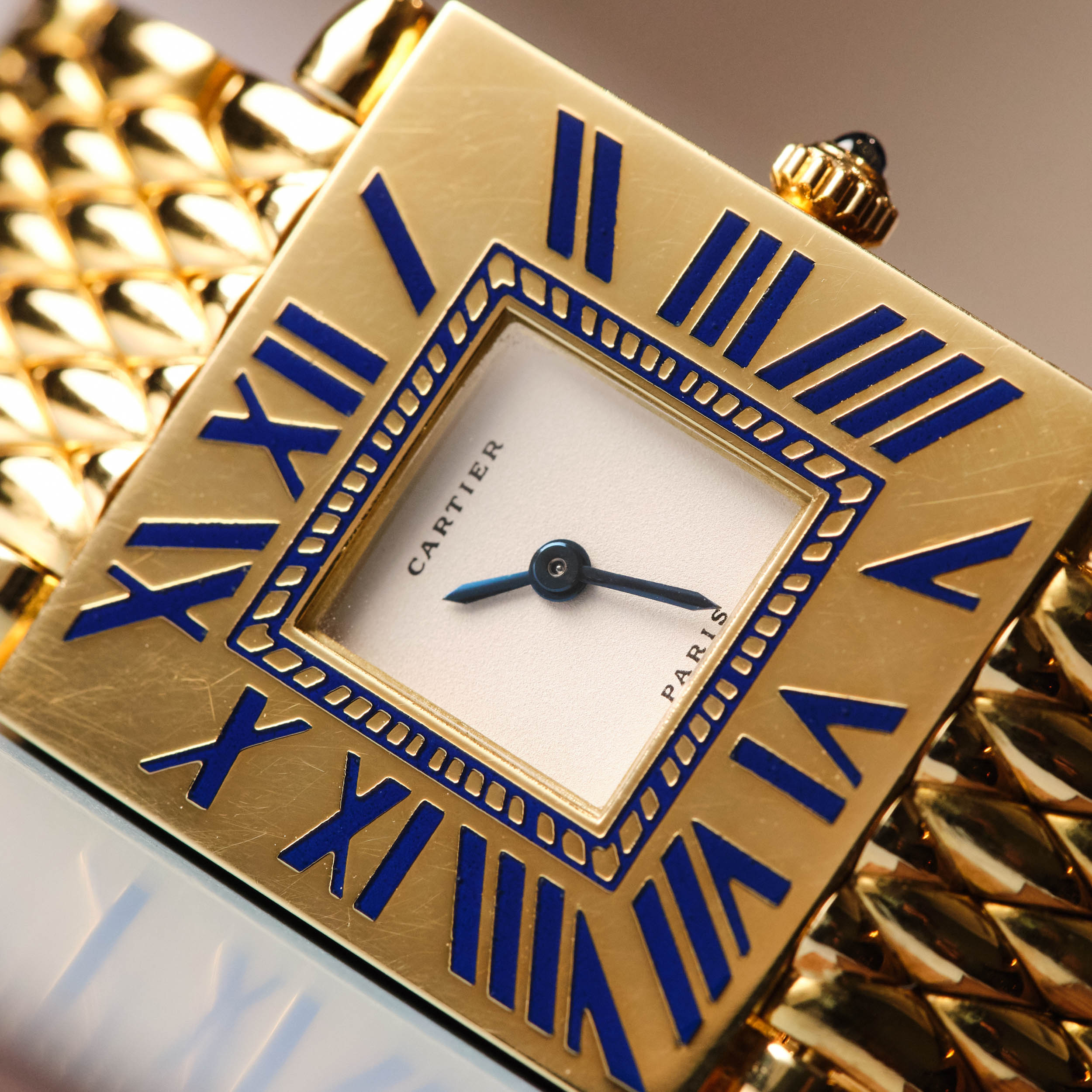 Vintage Obus Yellow Gold Ivory & Blue Champlevé Enamel Dial 25mm Product Image