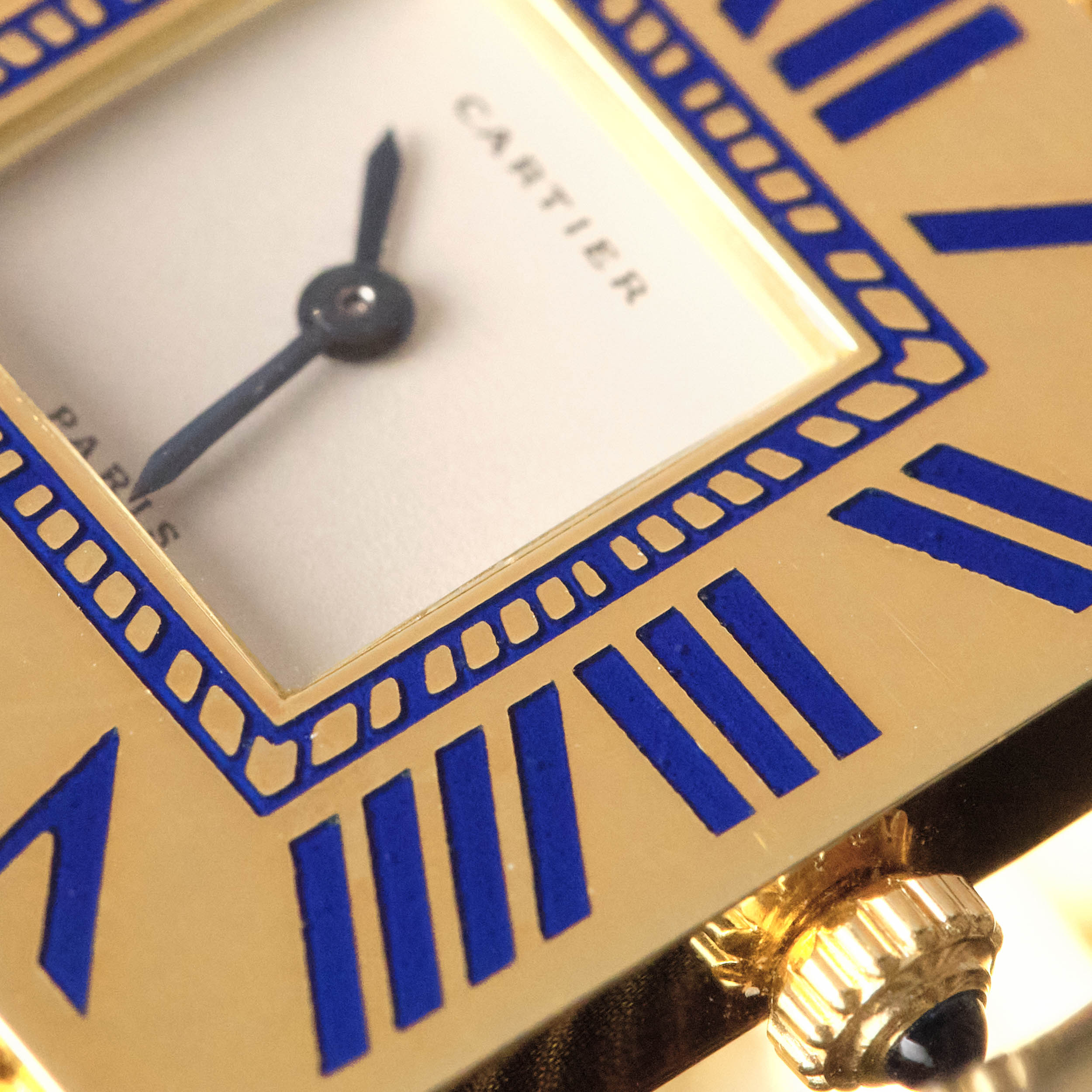 Vintage Obus Yellow Gold Ivory & Blue Champlevé Enamel Dial 25mm Product Image