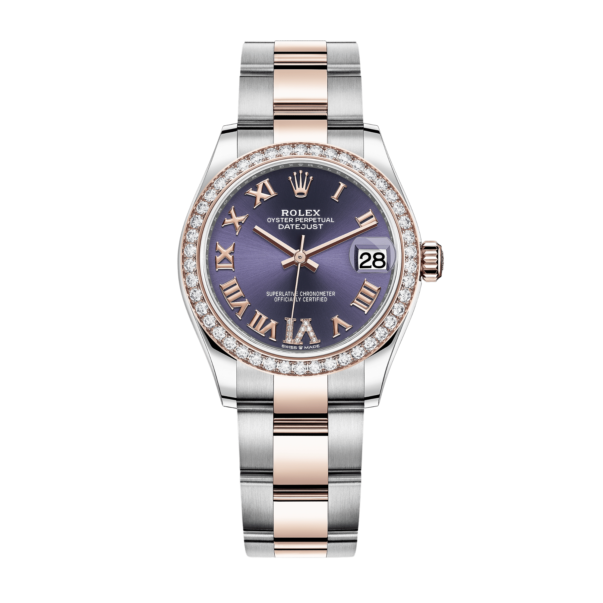 Rolex Datejust Rose Gold & Steel Diamond Purple Dial 31mm
