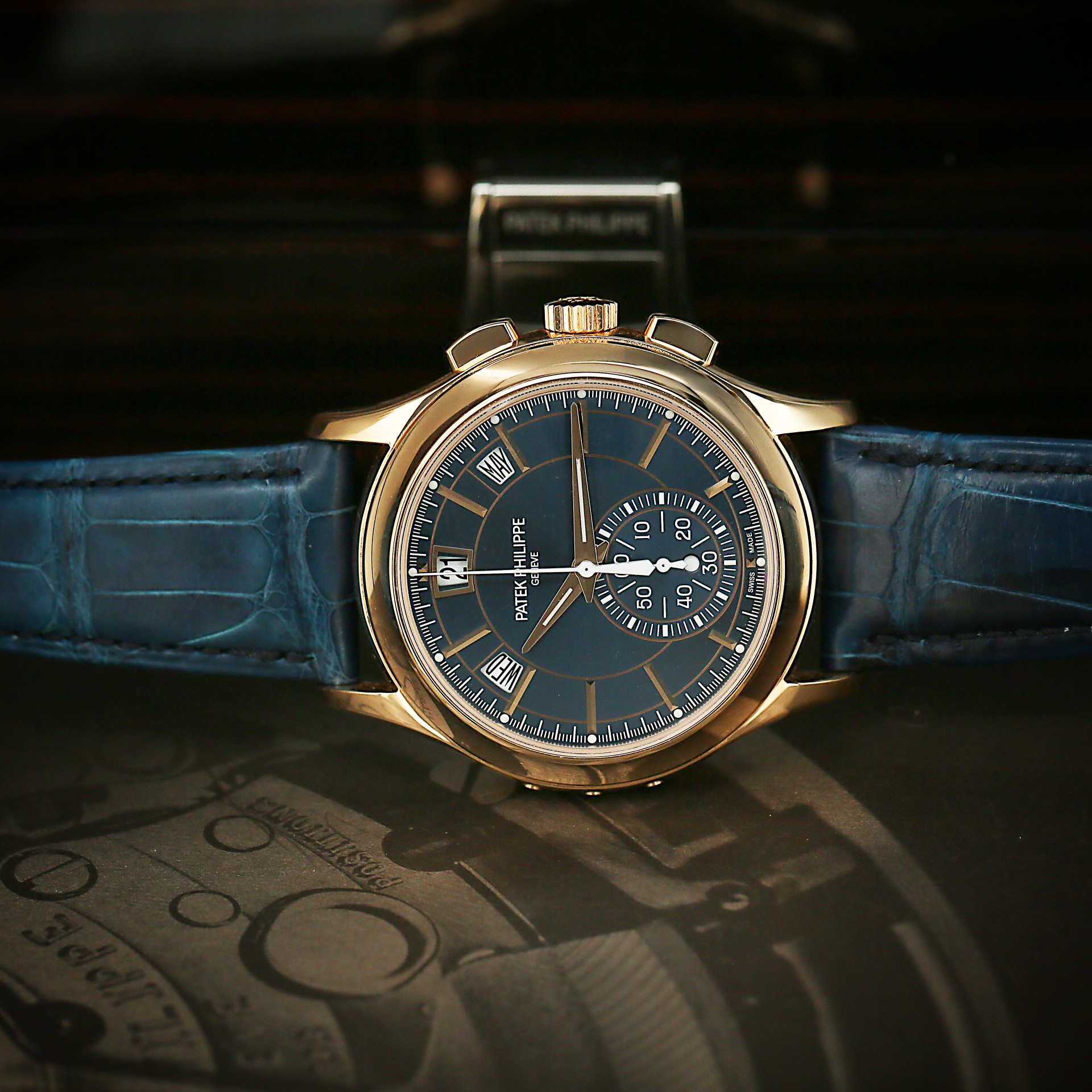 Annual Calendar Chronograph Rose Gold Blue Dial 42mm Product Image 3