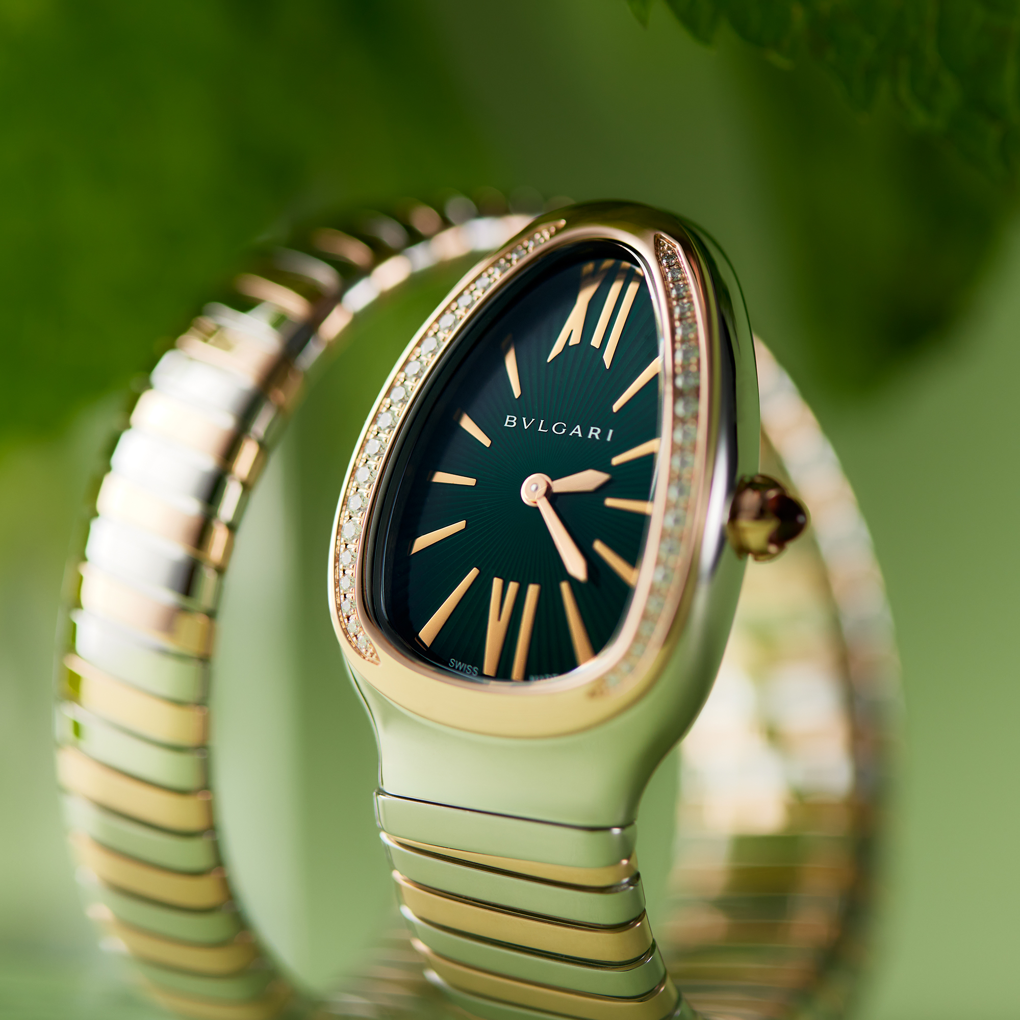 Serpenti Tubogas Rose Gold & Steel Diamond Green Dial 35mm Product Image