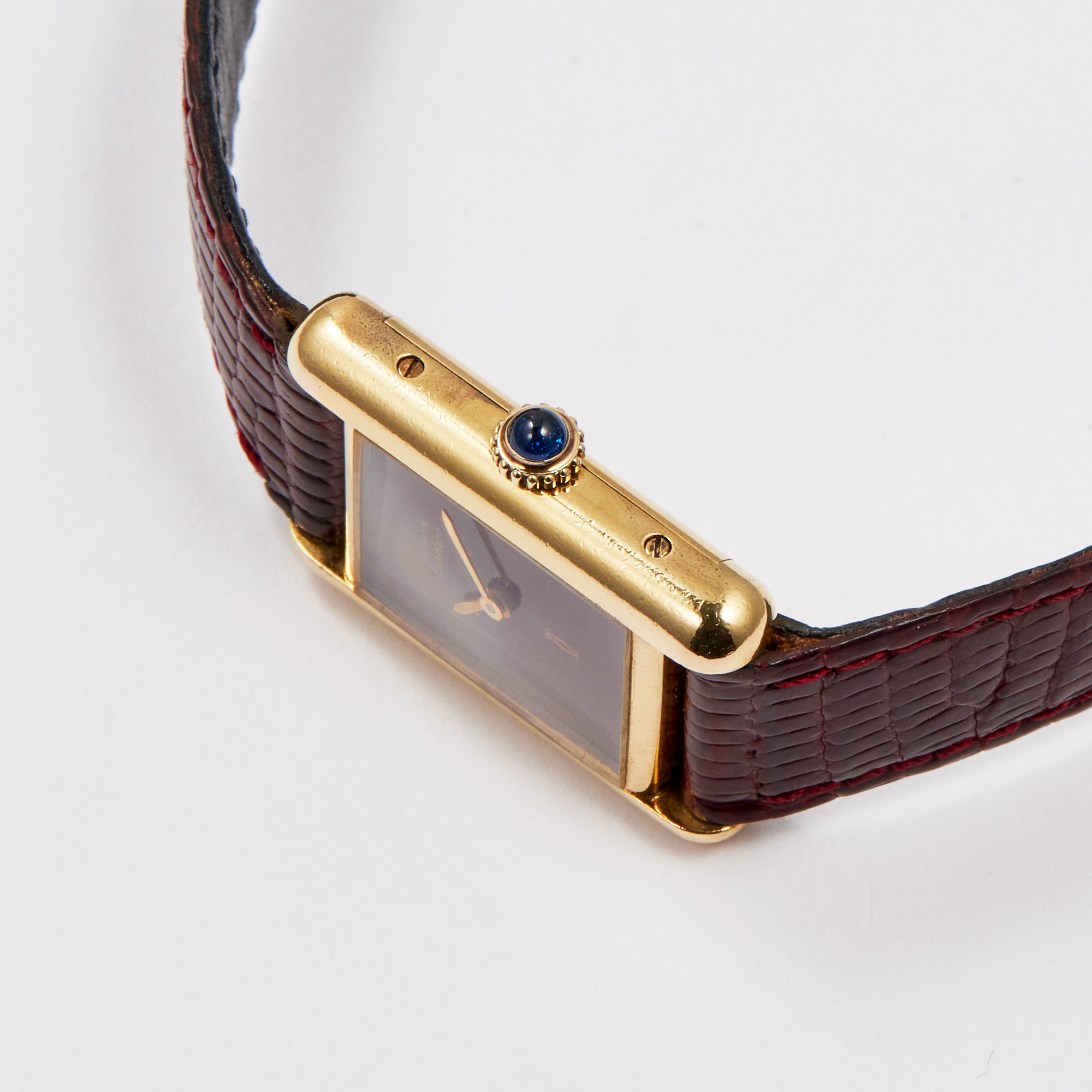 Vintage Tank Must Vermeil Gold Plated Silver Burgundy Dial 21mm Product Image 2