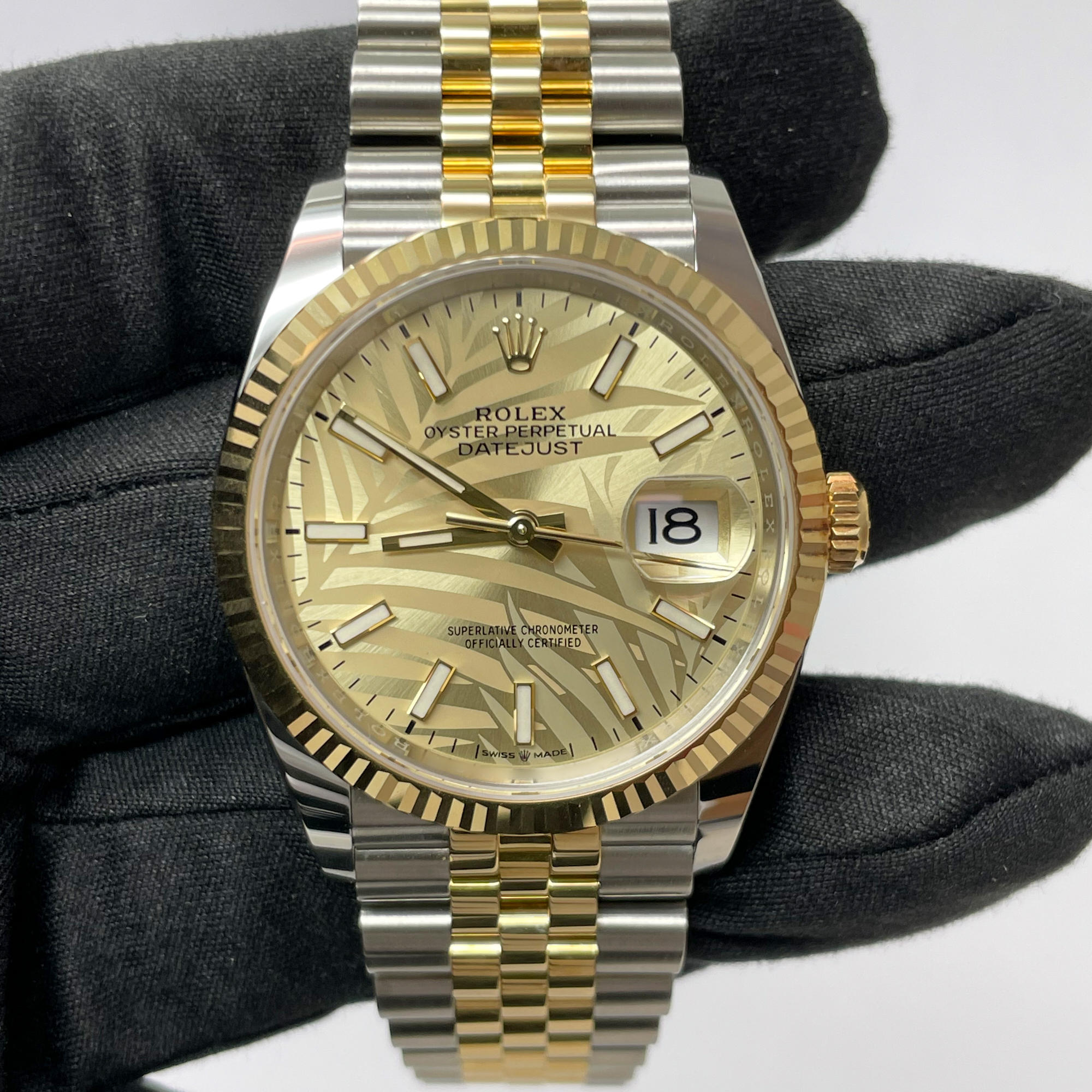 Datejust Yellow Gold & Steel Jubilee Champagne Palm Dial 36mm Product Image 1