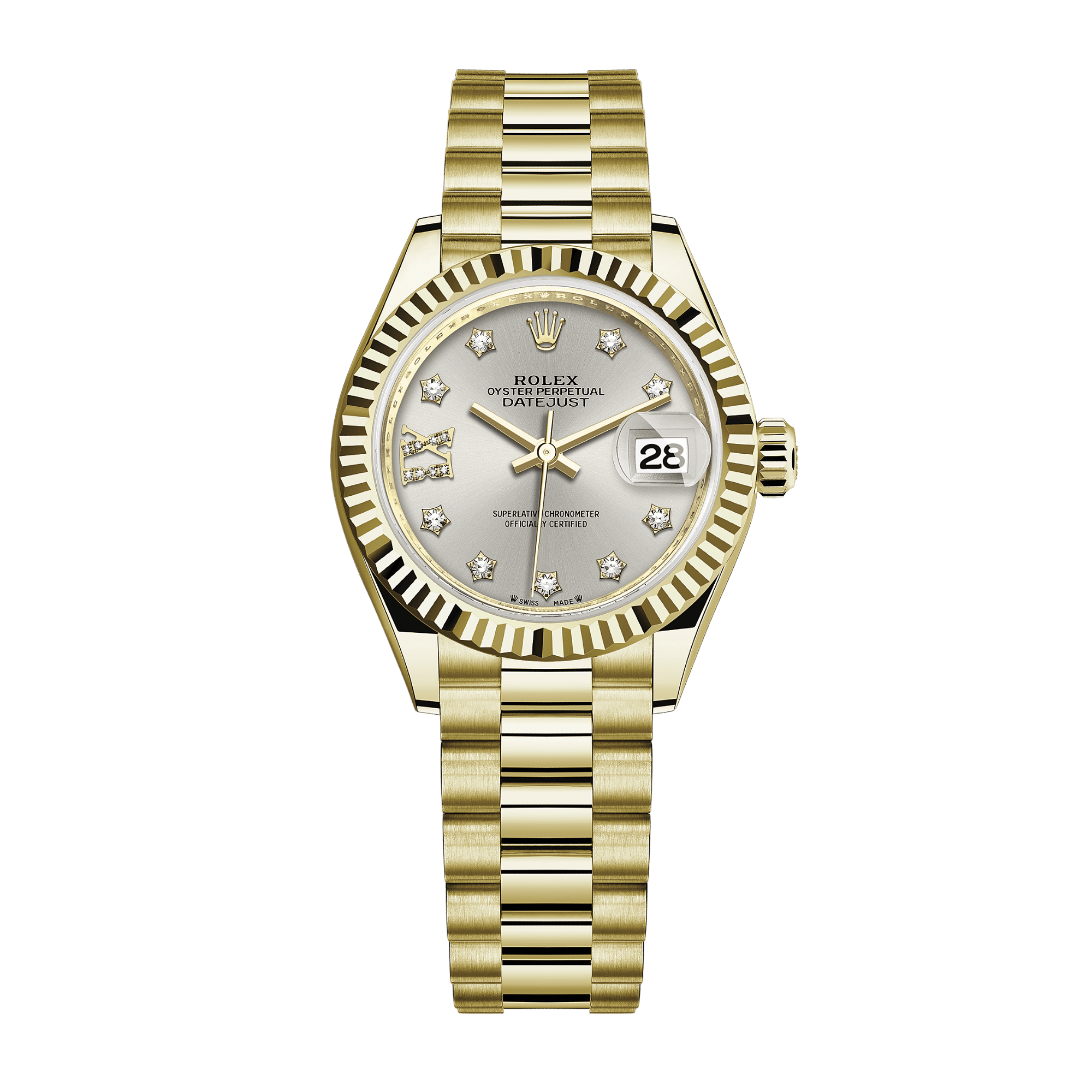 Rolex Lady-Datejust Yellow Gold & Steel Diamond Silver Dial 28mm
