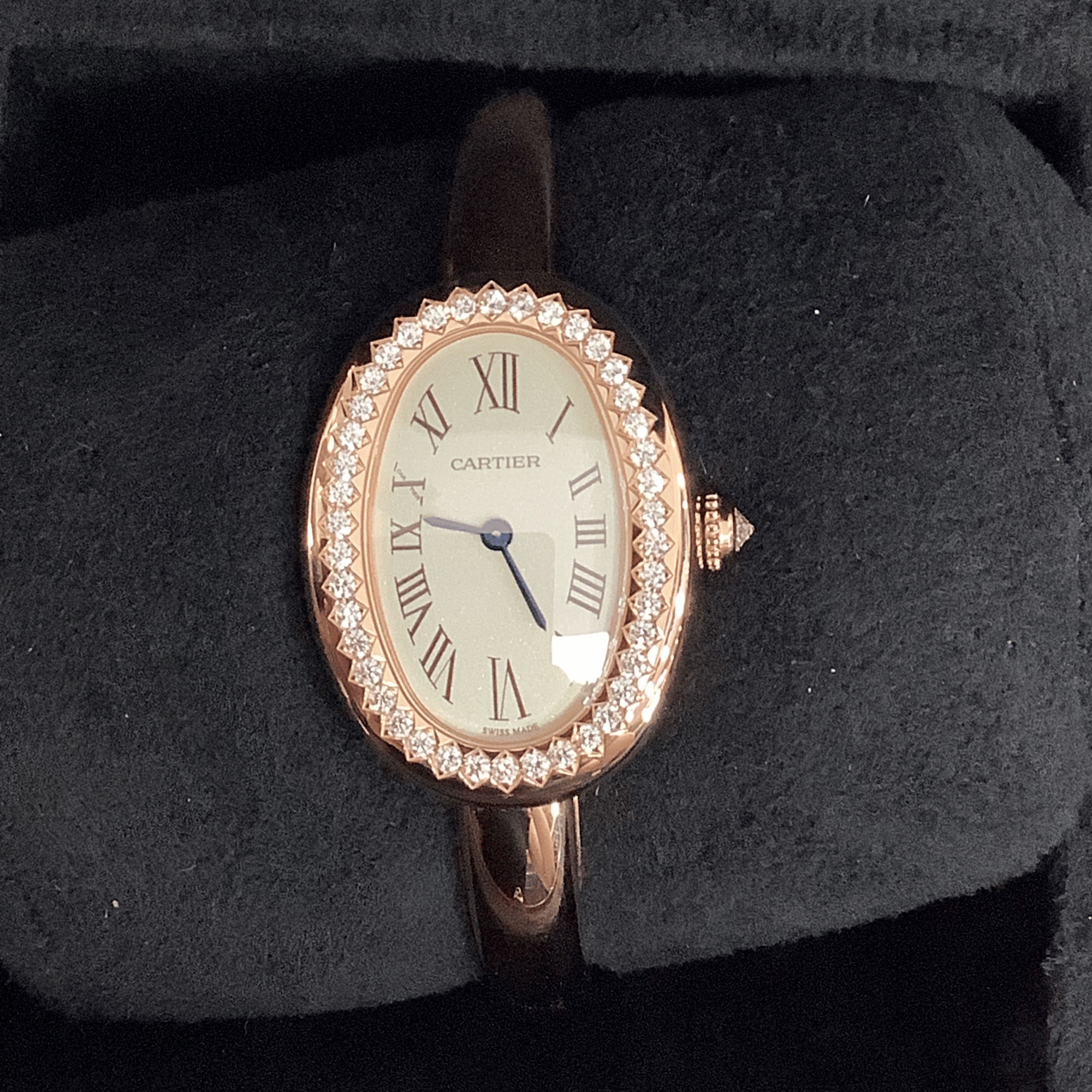 Baignoire de Cartier Size 15 Rose Gold Diamond Silver Dial 31mm Product Image 1