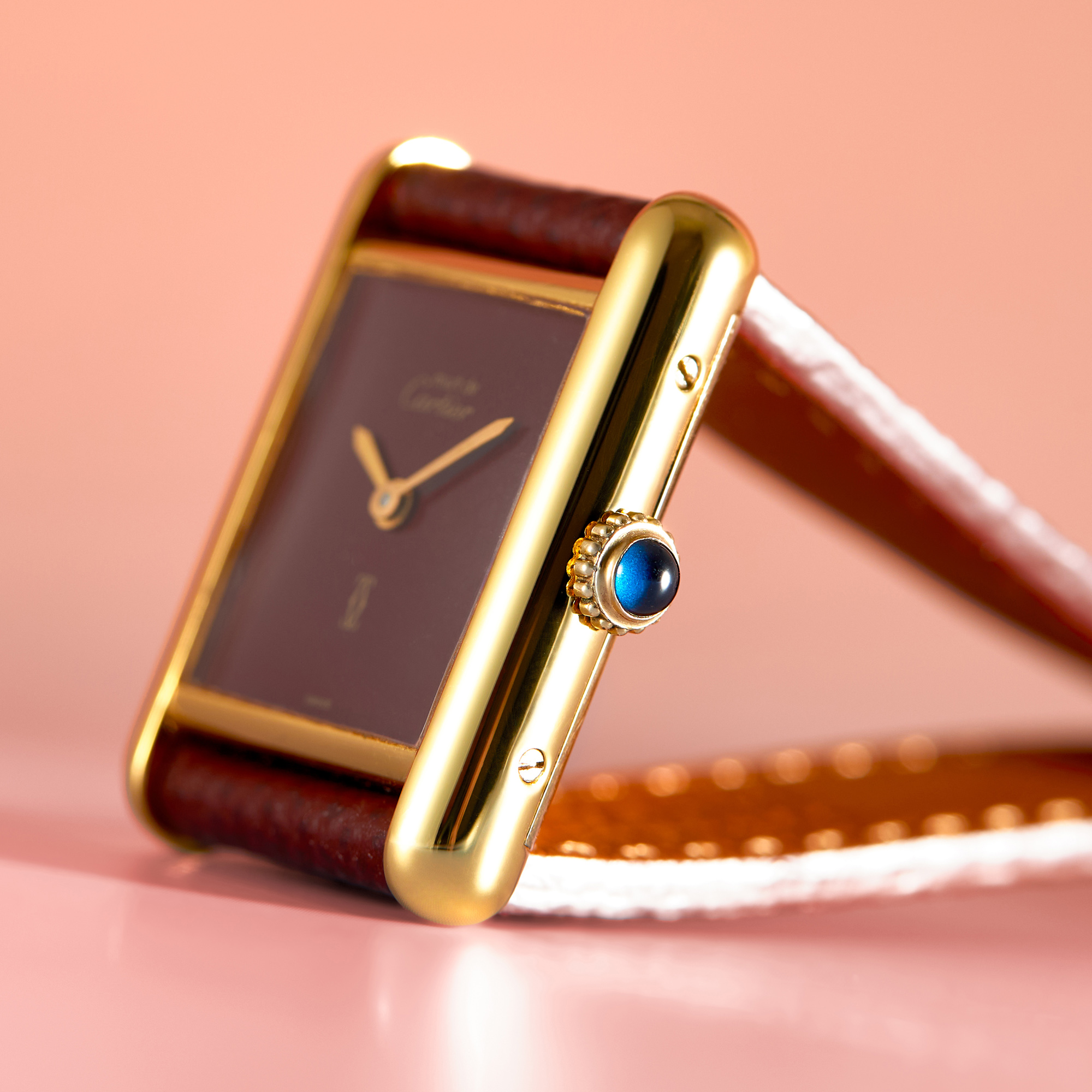 Vintage Tank Vermeil Gold Plated Burgundy Dial 23mm Product Image