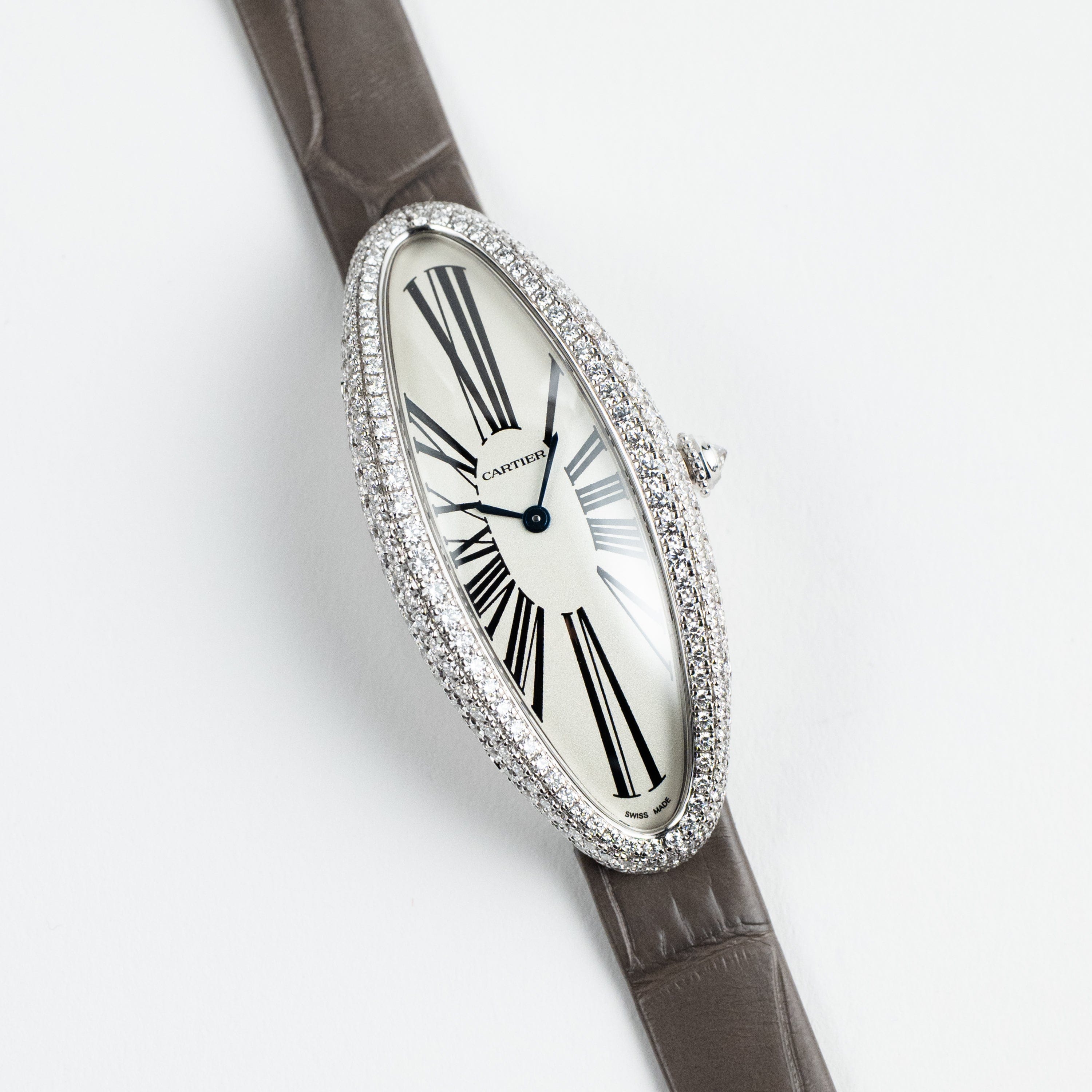 Baignoire Allongée Medium White Gold Diamond Silver Dial 21mm Product Image 1