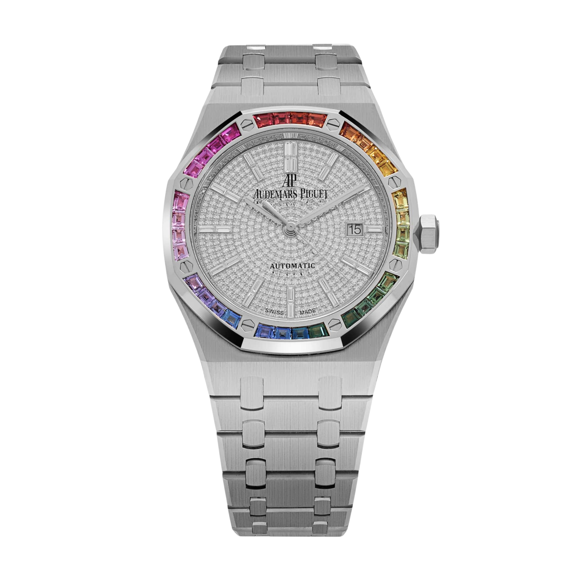 Audemars Piguet Royal Oak White Gold Rainbow Pave Dial 41mm 
